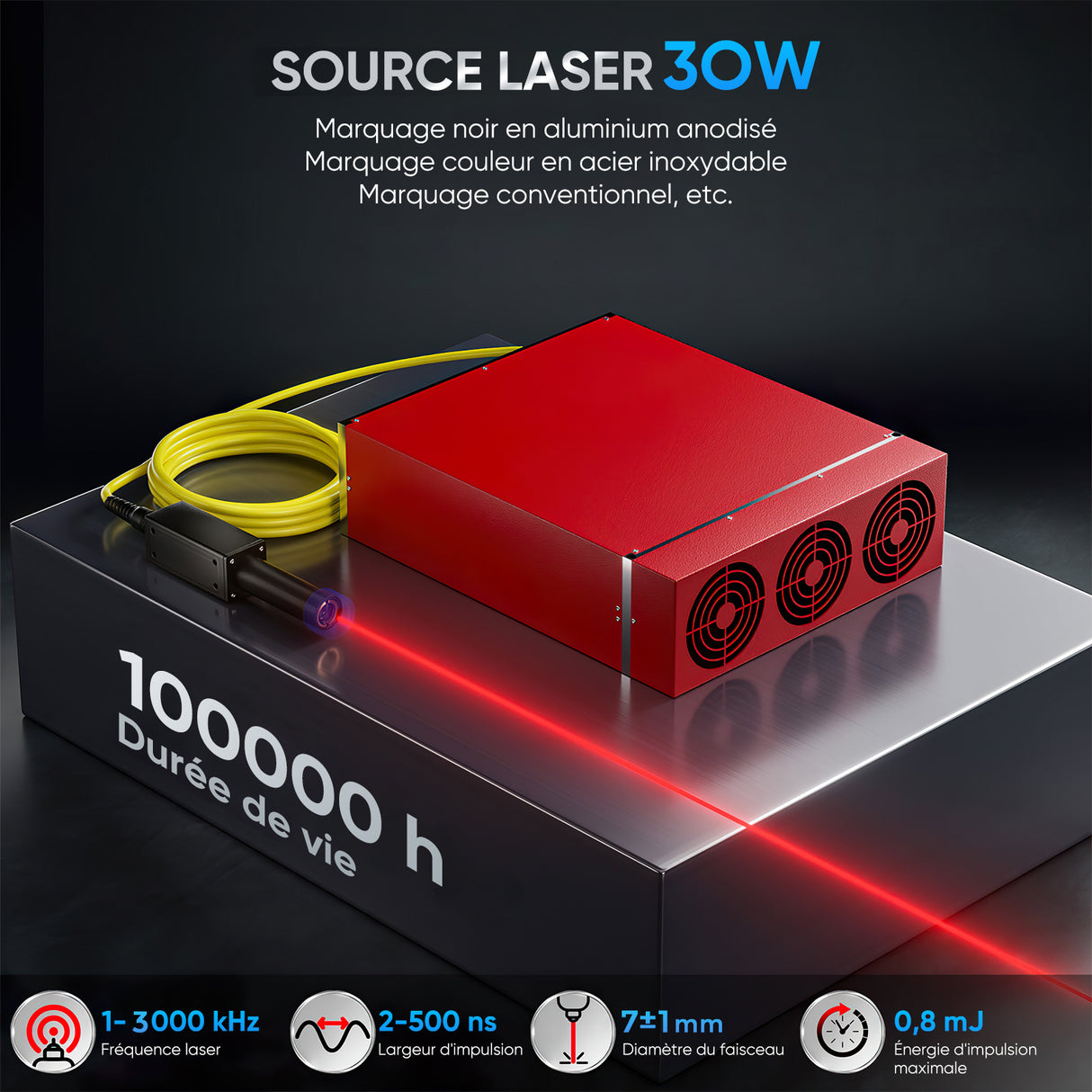 Monport GA Graveur & marqueur laser à fibre intégré amélioré 30W avec Mise au Point Automatique