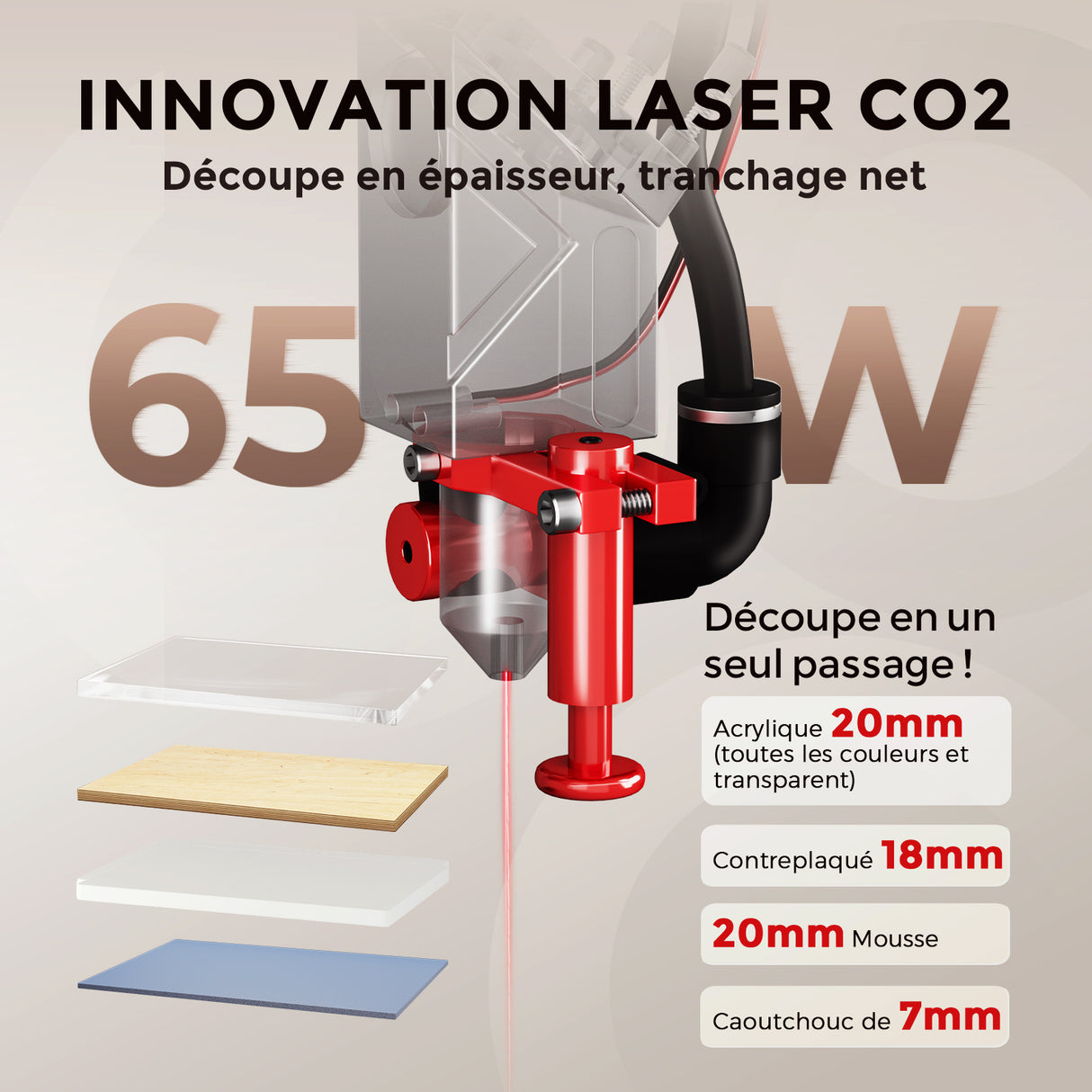 Monport Reno65 65W Graveur et découpeur laser CO2 de bureau ( 24" X 16" ) avec Mise au point automatique assistée flambant neuve