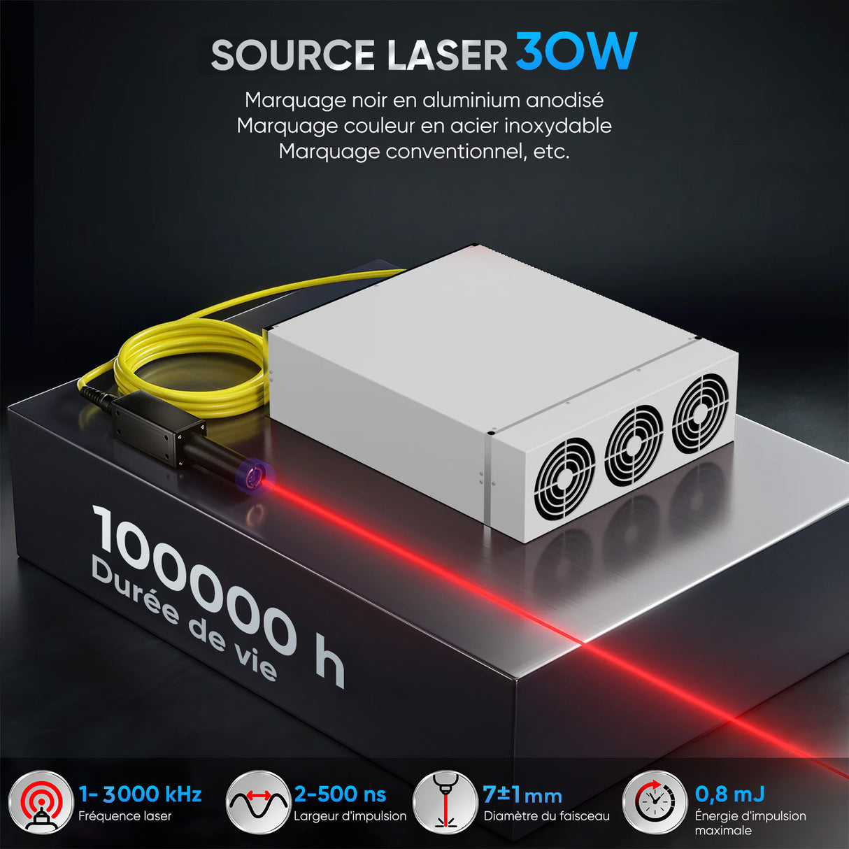 Monport GA Graveur & marqueur laser à fibre MOPA intégré amélioré 30W avec Mise au Point Automatique