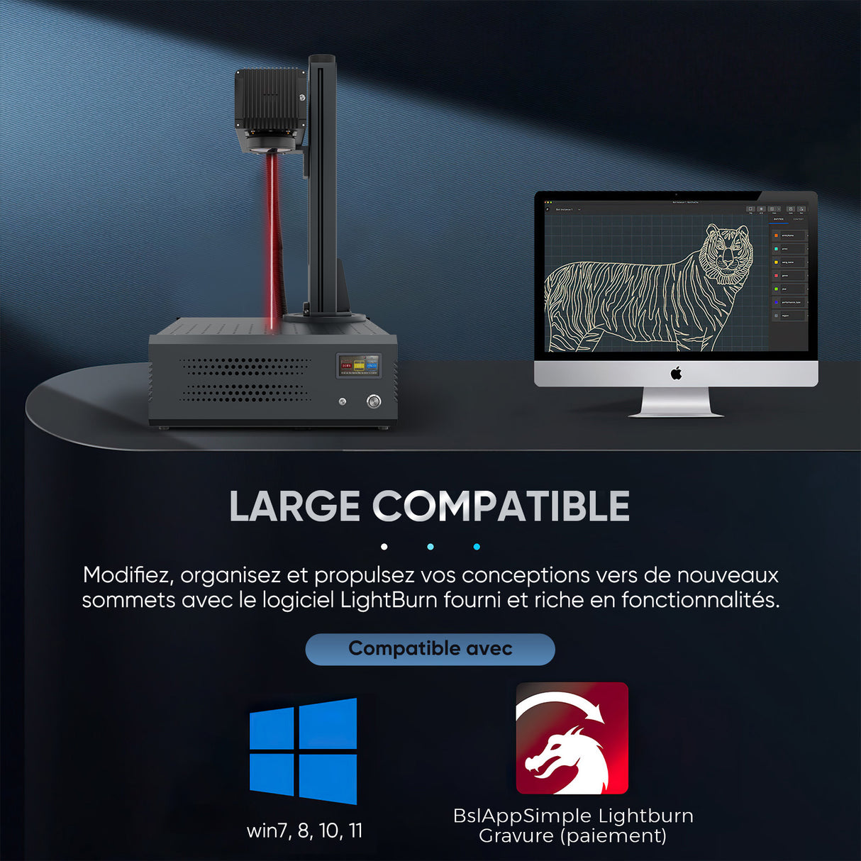 Monport GA Graveur & marqueur laser à fibre MOPA intégré amélioré 100W avec Mise au Point Automatique