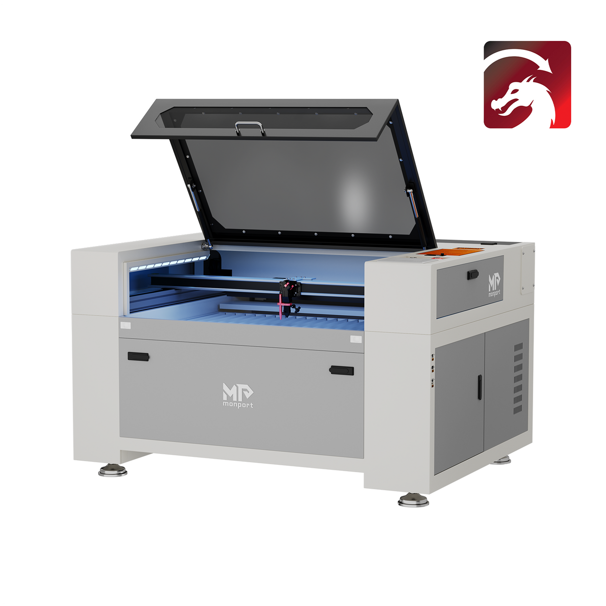 Monport Effi 10S version améliorée machine de gravure et de découpe laser CO2 100W avec fonction de mise au point automatique et refroidisseur d'eau intégré