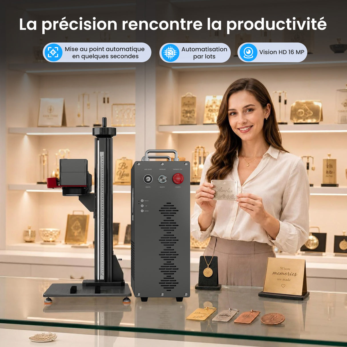 Monport GPro 200W MOPA Machine laser à fibre Vision – Avec système de vision pour un positionnement automatique, une gravure métallique précise et un marquage laser
