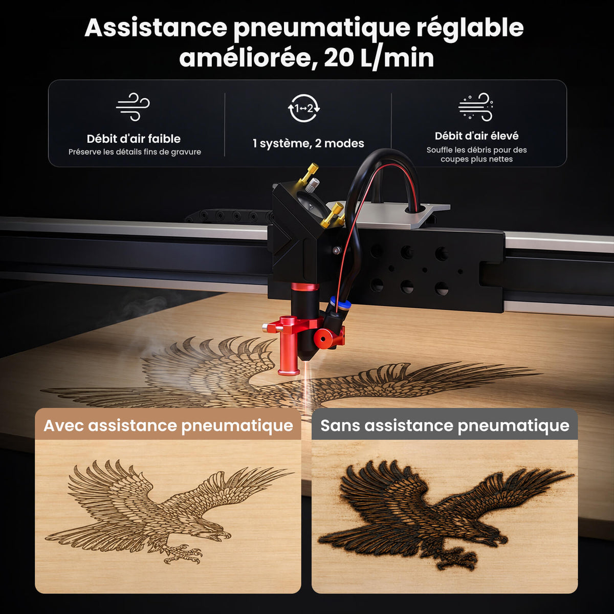 Monport Reno45 Pro Vision Graveur et découpeur laser CO₂ de bureau 45 W (16" x 12") avec caméra HD 8 MP, assistance à la mise au point automatique et système de refroidissement à eau intégré
