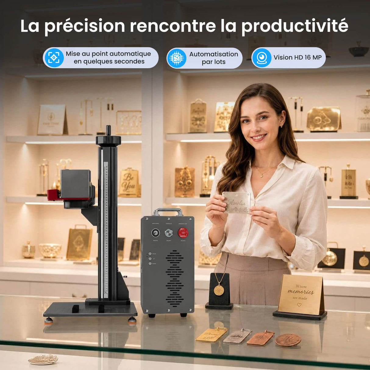 Monport GPro 100W MOPA Machine laser à fibre Vision – Avec système de vision pour un positionnement automatique, une gravure métallique précise et un marquage laser