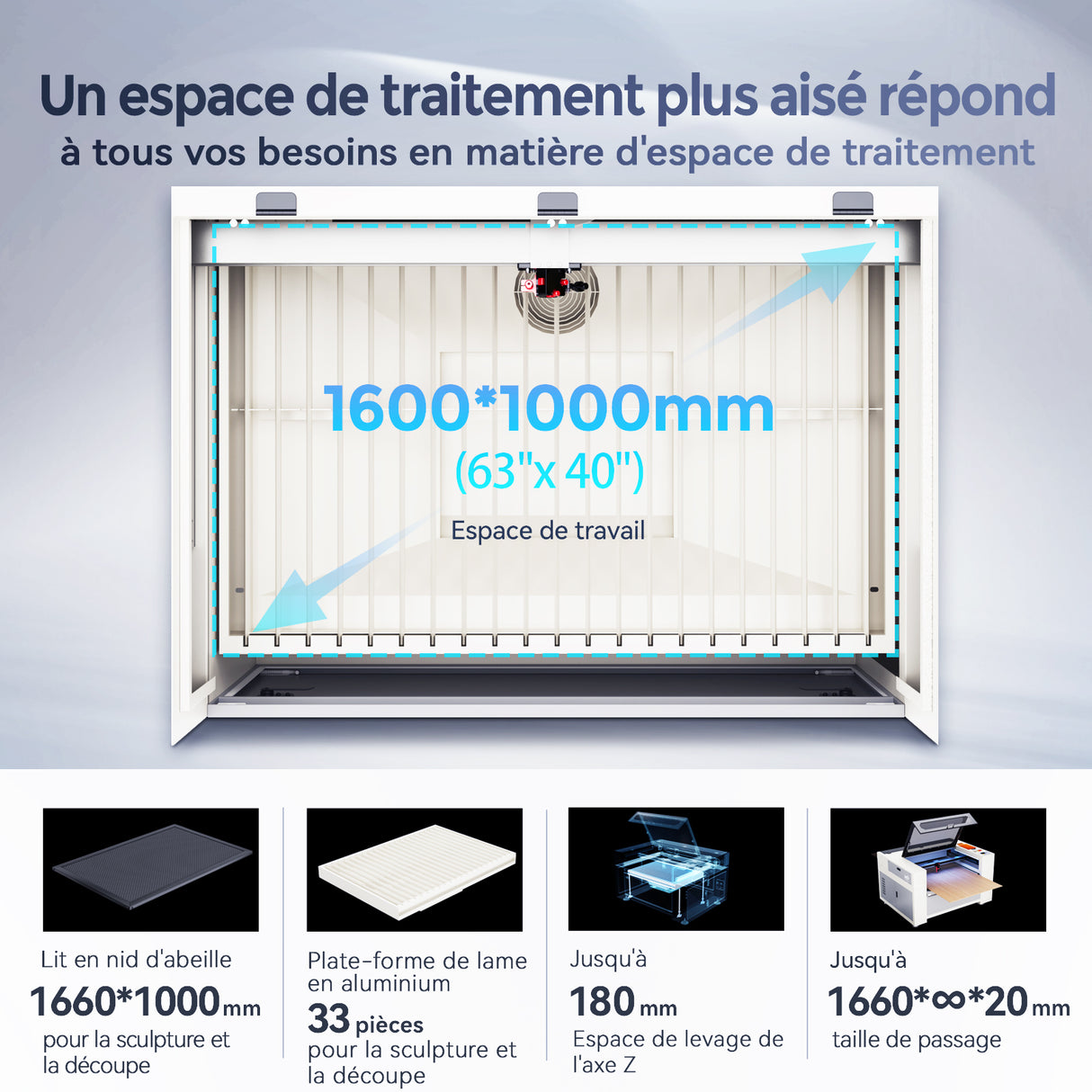 Monport Effi 16S version améliorée machine de gravure et de découpe laser CO2 150W avec fonction de mise au point automatique et refroidisseur d'eau intégré