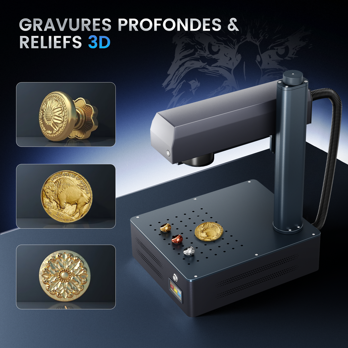 Graveur et machine de marquage laser à fibre MOPA intégré Monport GM 30W Pro avec mise au point automatique