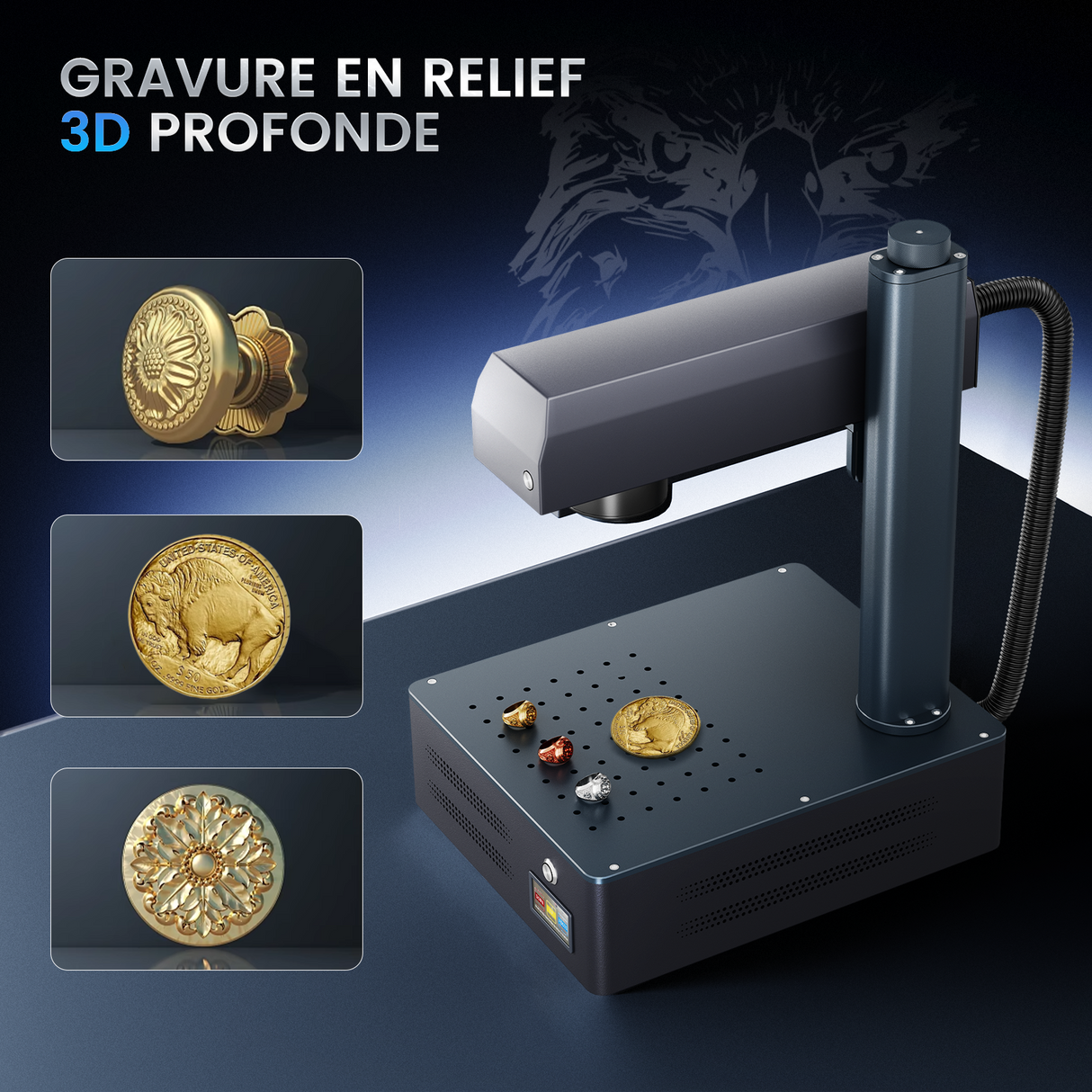 Machine de gravure et de marquage laser à fibre intégrée Monport GM 50W Pro avec mise au point automatique - Machine