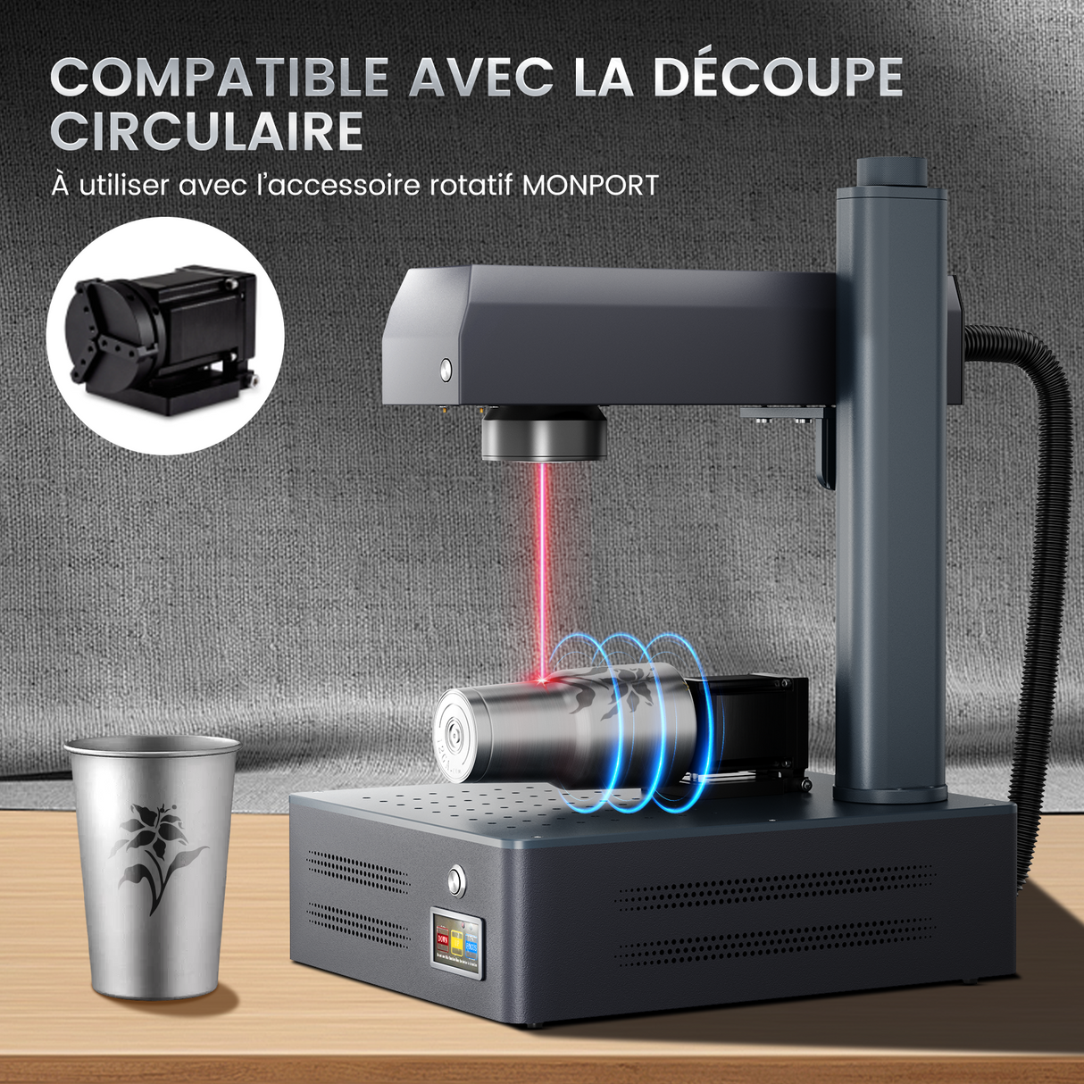 Machine de gravure et de marquage laser à fibre intégrée Monport GM 50W Pro avec mise au point automatique - Machine
