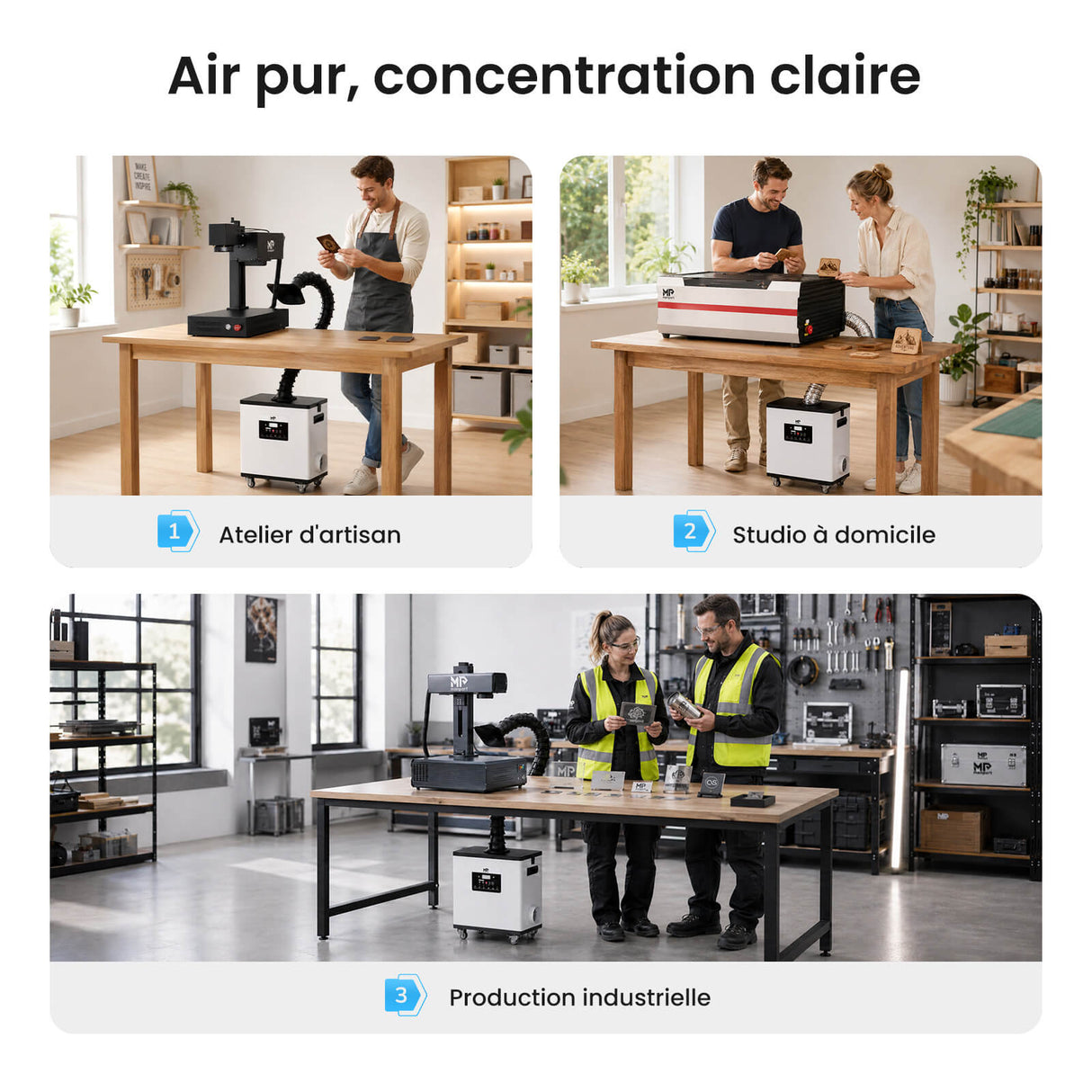 Monport 260W Système d’aspiration des fumées laser avec filtration à 4 niveaux – Pour machines de gravure laser CO₂ et fibre
