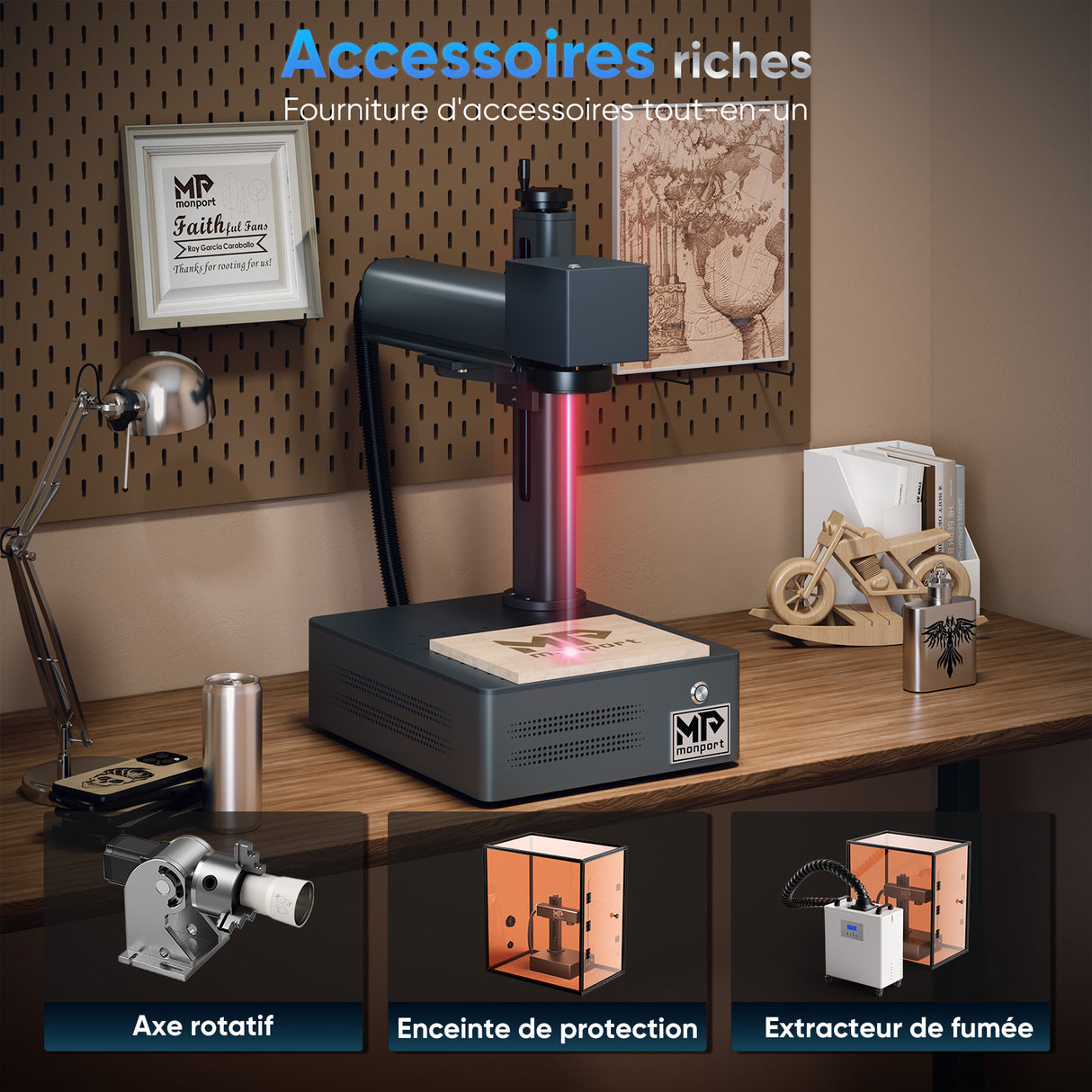 Monport GM 30W MOPA Graveur et Machine de Marquage Laser à Fibres Intégrée