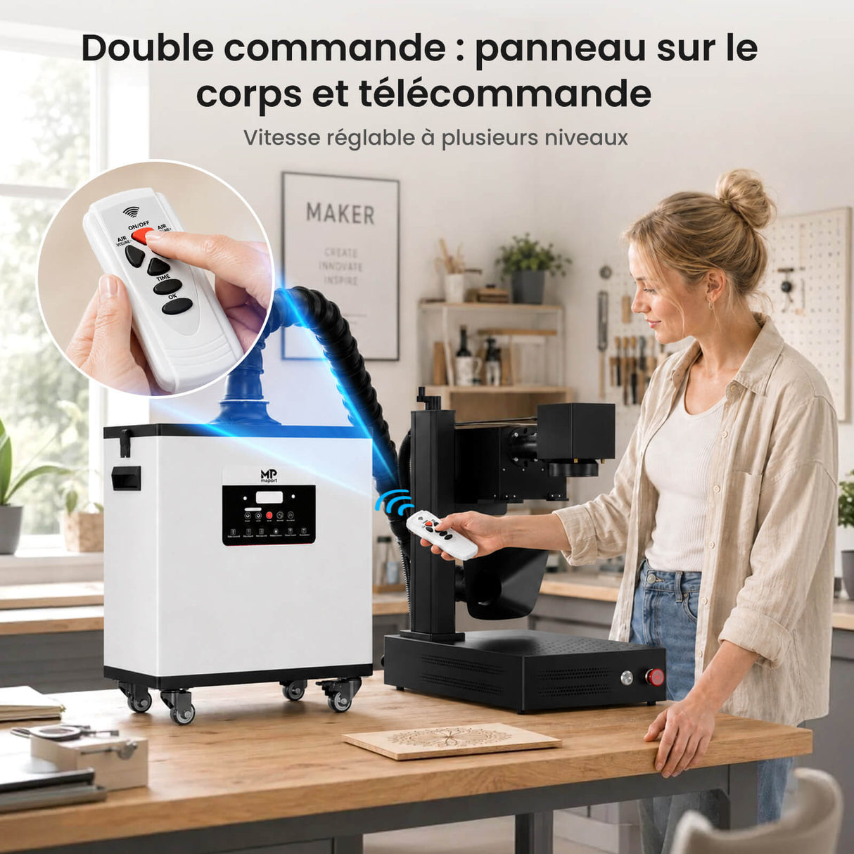 Monport 260W Système d’aspiration des fumées laser avec filtration à 4 niveaux – Pour machines de gravure laser CO₂ et fibre
