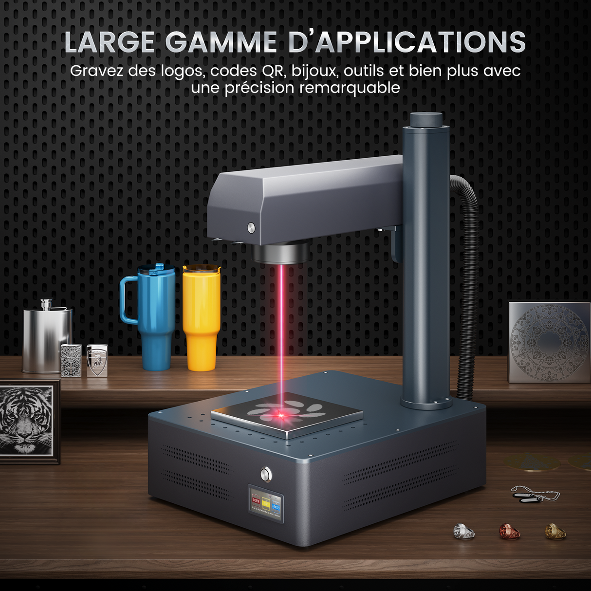 Graveur laser à fibre intégré et machine de marquage Monport GM 20W Pro avec mise au point automatique - Machine