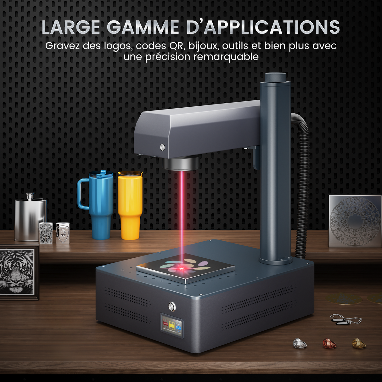 Graveur et machine de marquage laser à fibre MOPA intégré Monport GM 30W Pro avec mise au point automatique