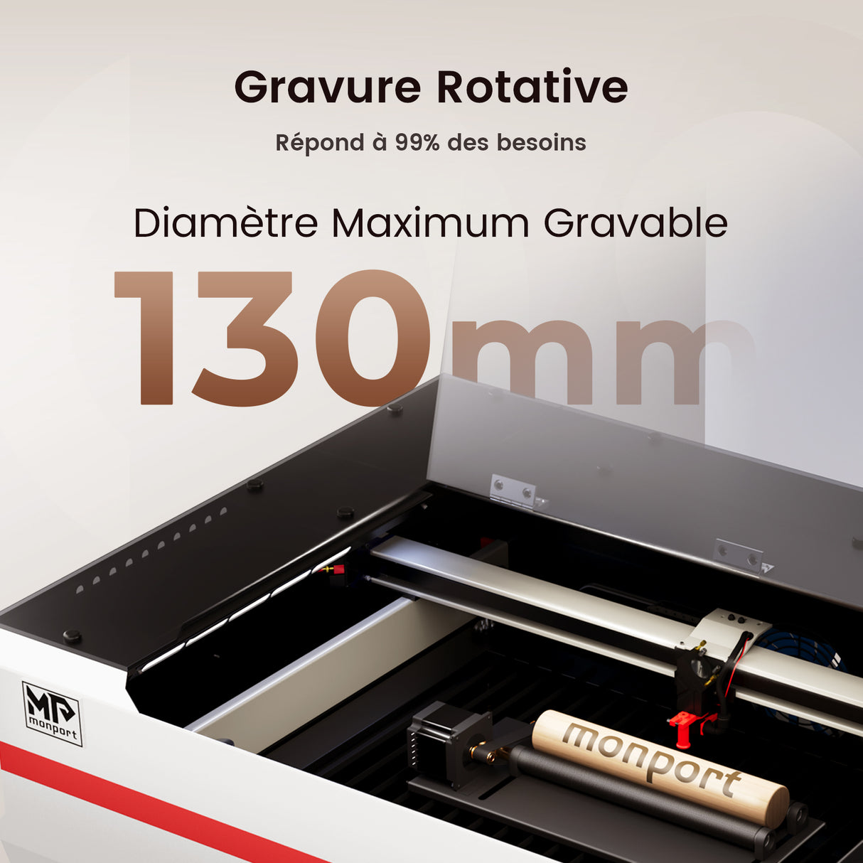 Monport Axe de rotation laser 360° amélioré pour les graveurs laser CO2 de la série Reno pour la prise en charge d'objets cylindriques