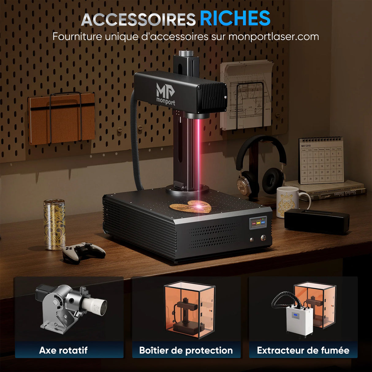 Monport GA Graveur & marqueur laser à fibre MOPA intégré amélioré 100W avec Mise au Point Automatique
