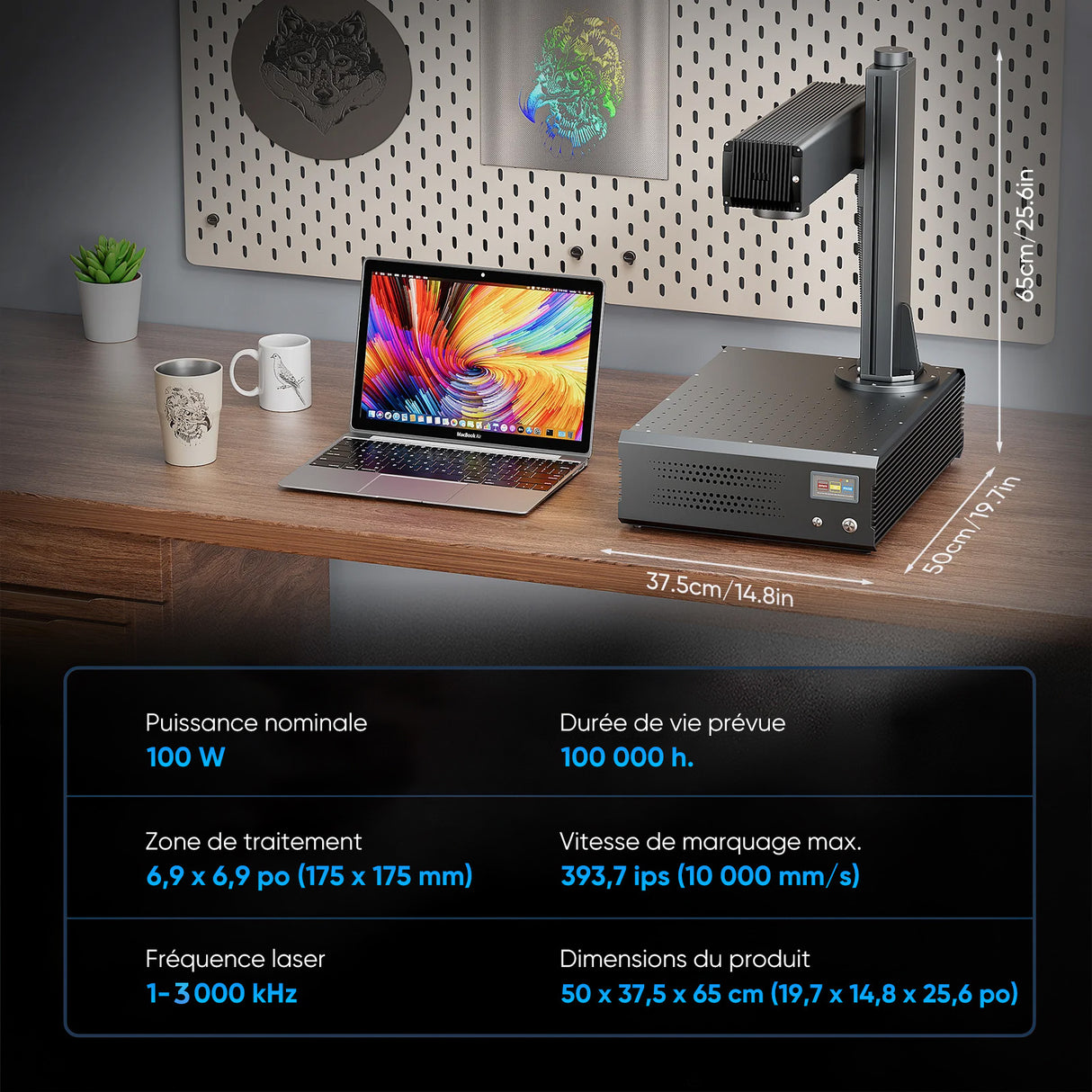 Monport GA Graveur & marqueur laser à fibre MOPA intégré amélioré 100W avec Mise au Point Automatique