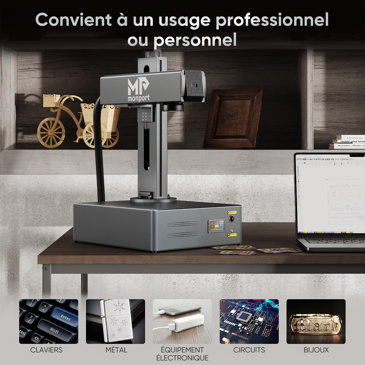 Monport GA Graveur & marqueur laser à fibre MOPA intégré amélioré 30W avec Mise au Point Automatique