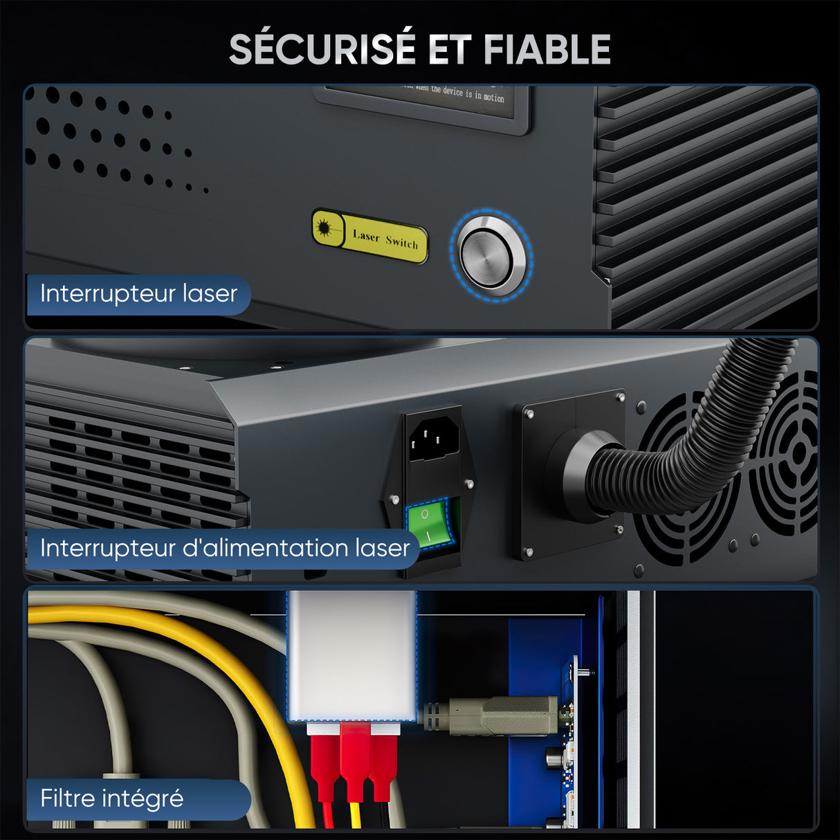 Monport GA Graveur & marqueur laser à fibre MOPA intégré amélioré 60W avec Mise au Point Automatique