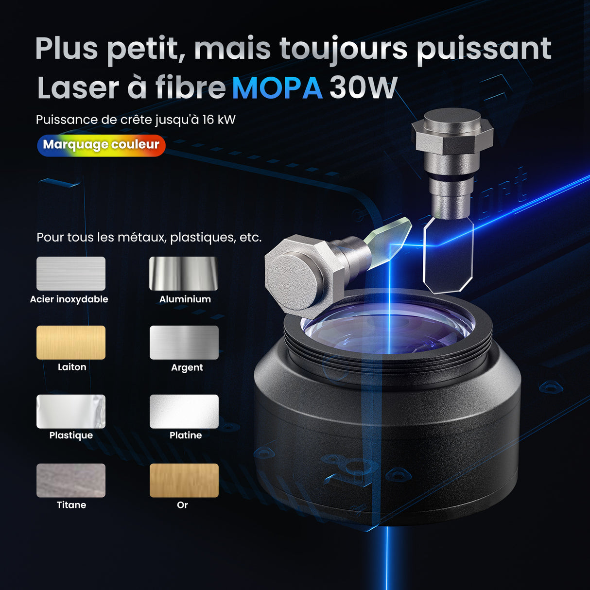 Monport GM 30W MOPA Graveur et Machine de Marquage Laser à Fibres Intégrée