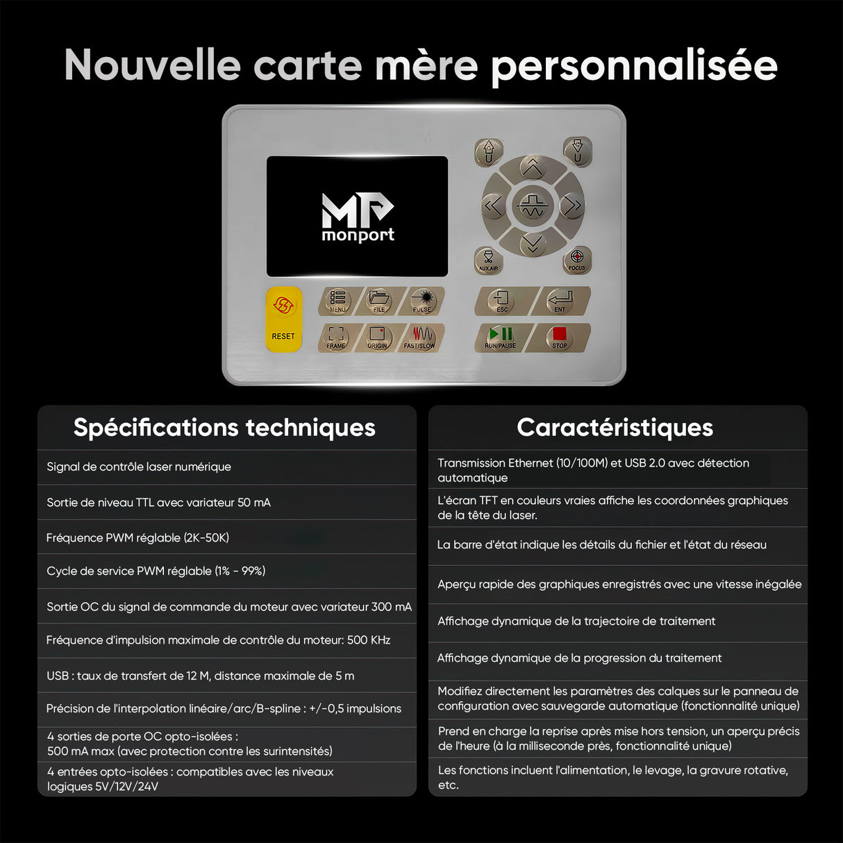 Monport 80W Machine à graver laser CO2 & cutter (500x700mm) avec Mise au point automatique et support