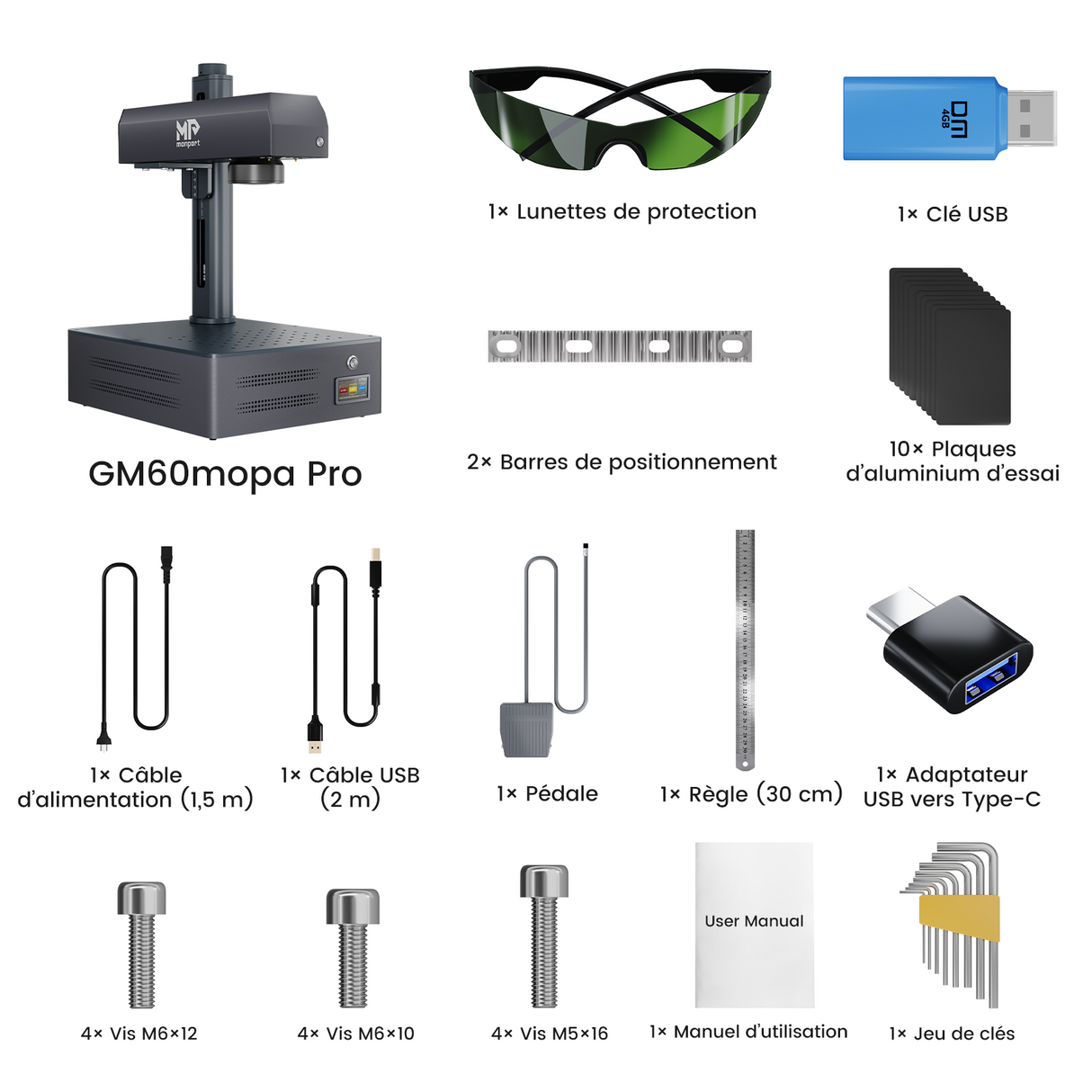GM 30 W / 60 W MOPA PRO JPT – Graveuse laser avec autofocus pour gravure sur métal