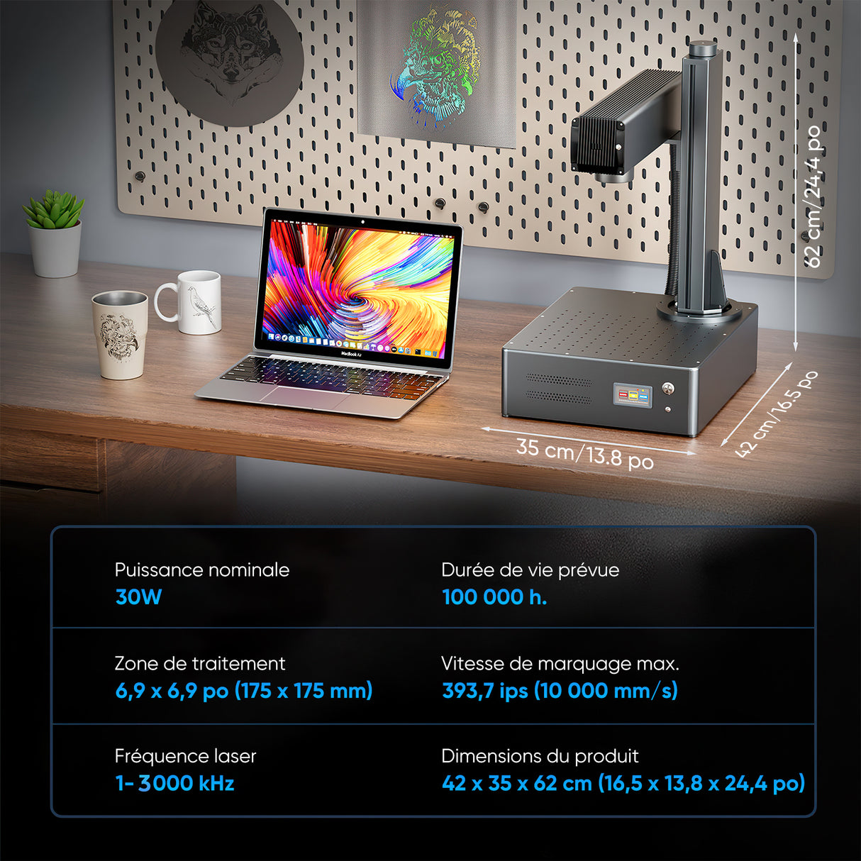 Monport GA Graveur & marqueur laser à fibre MOPA intégré amélioré 30W avec Mise au Point Automatique