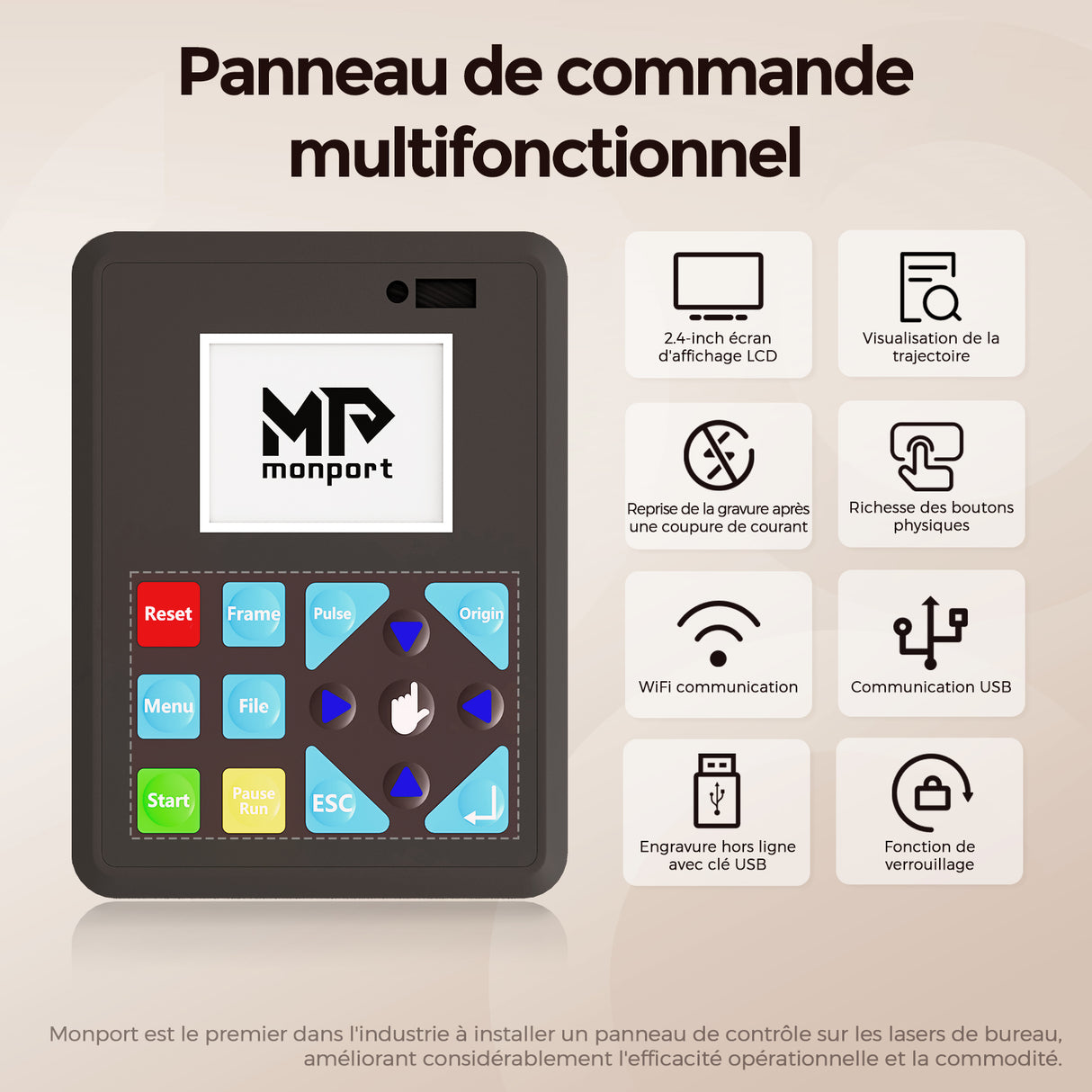 Monport Reno65 Pro 65W Graveur et découpeur laser CO2 de bureau (24" X 16") avec nouveau contr?leur DSP et Mise au point automatique assistée