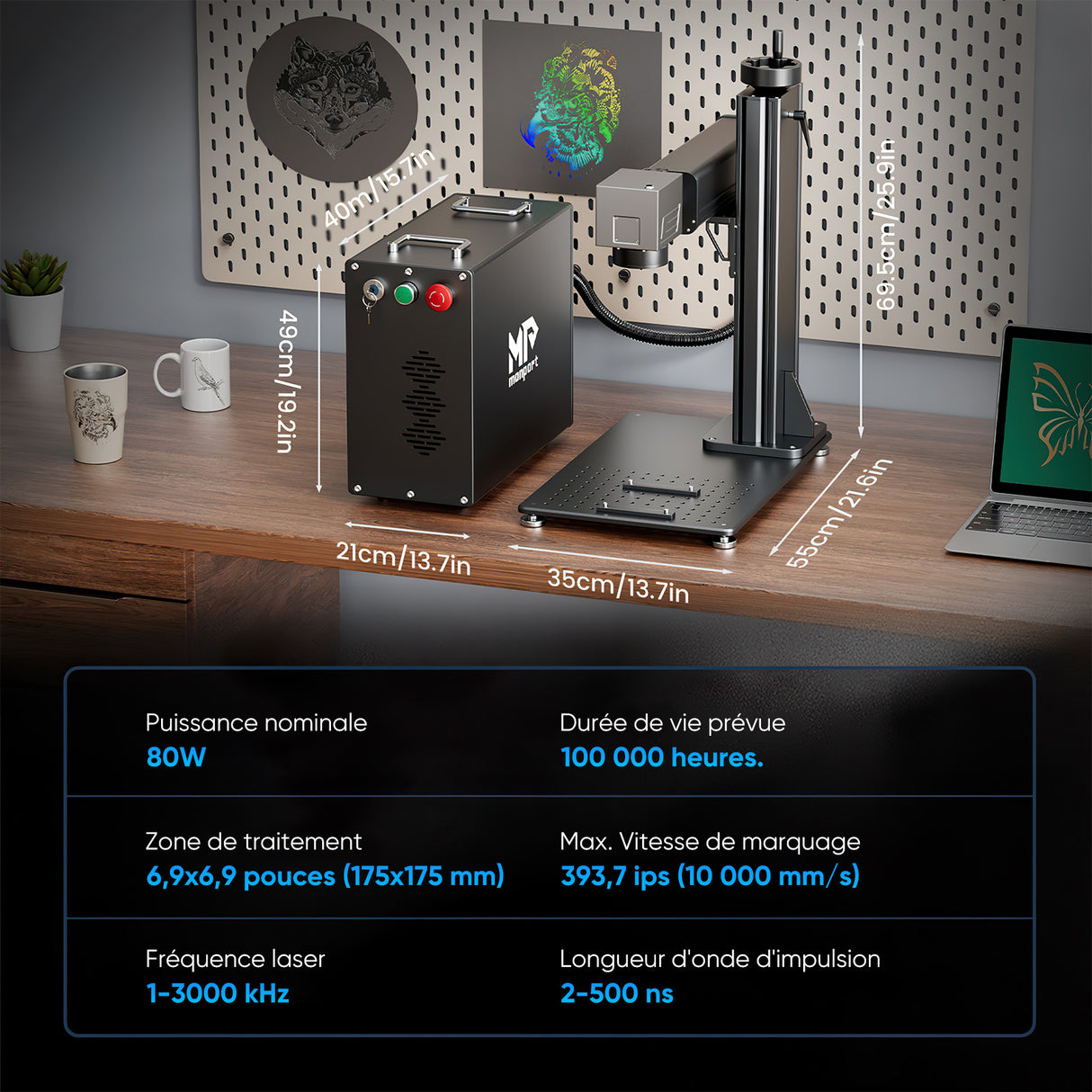 Monport 80W (175 x 175 mm) Graveur & marqueur laser à fibre GPro MOPA avec focalisation manuelle