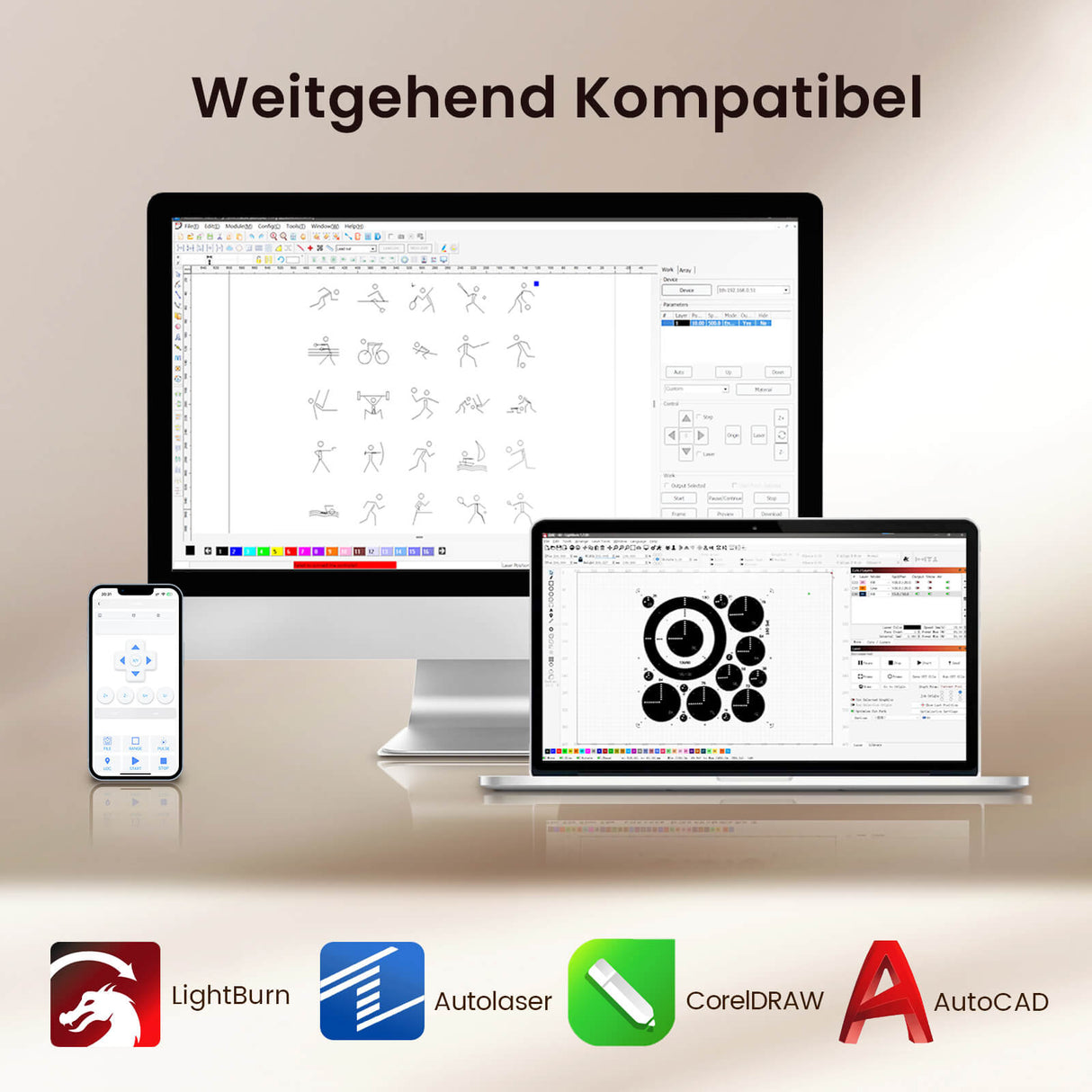 Machine de gravure et de découpe laser CO₂ de bureau Monport Reno 65 Pro (600x400mm) et 65 Pro Vision, équipée d'une caméra HD 8MP et d'une fonction de remplissage automatique intelligente
