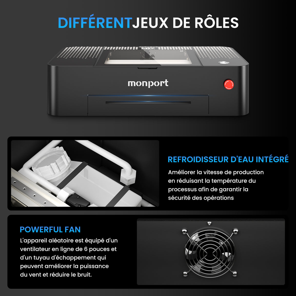 MONPORT ONYX Graveur laser CO2 de bureau 55W avec Mise au Point Automatique