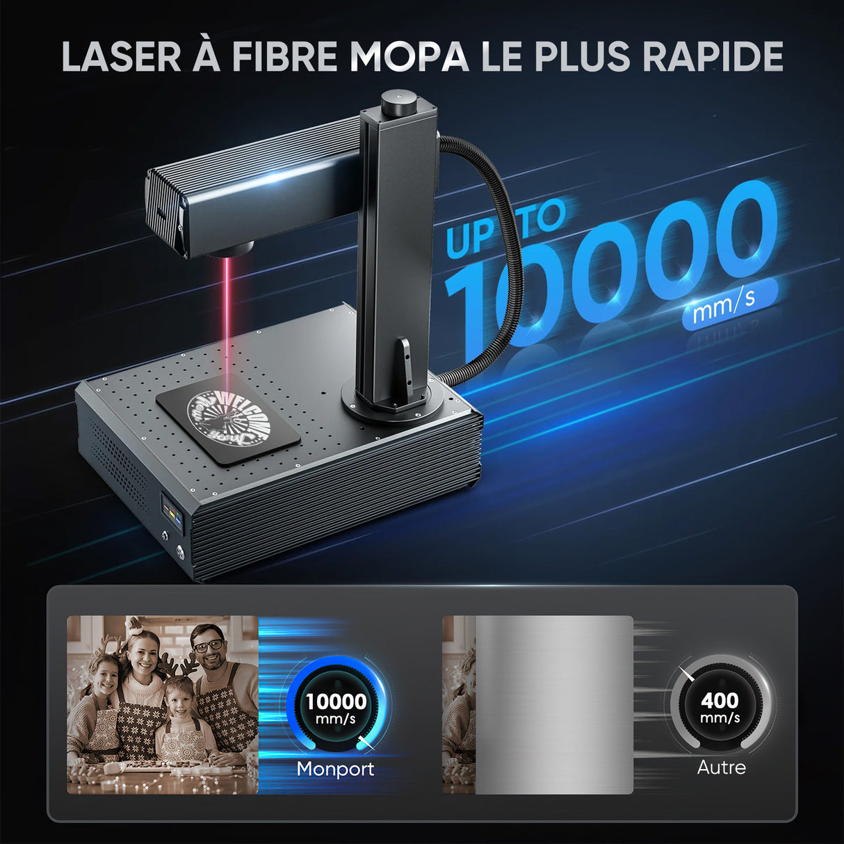 Monport GA Graveur & marqueur laser à fibre MOPA intégré amélioré 100W avec Mise au Point Automatique