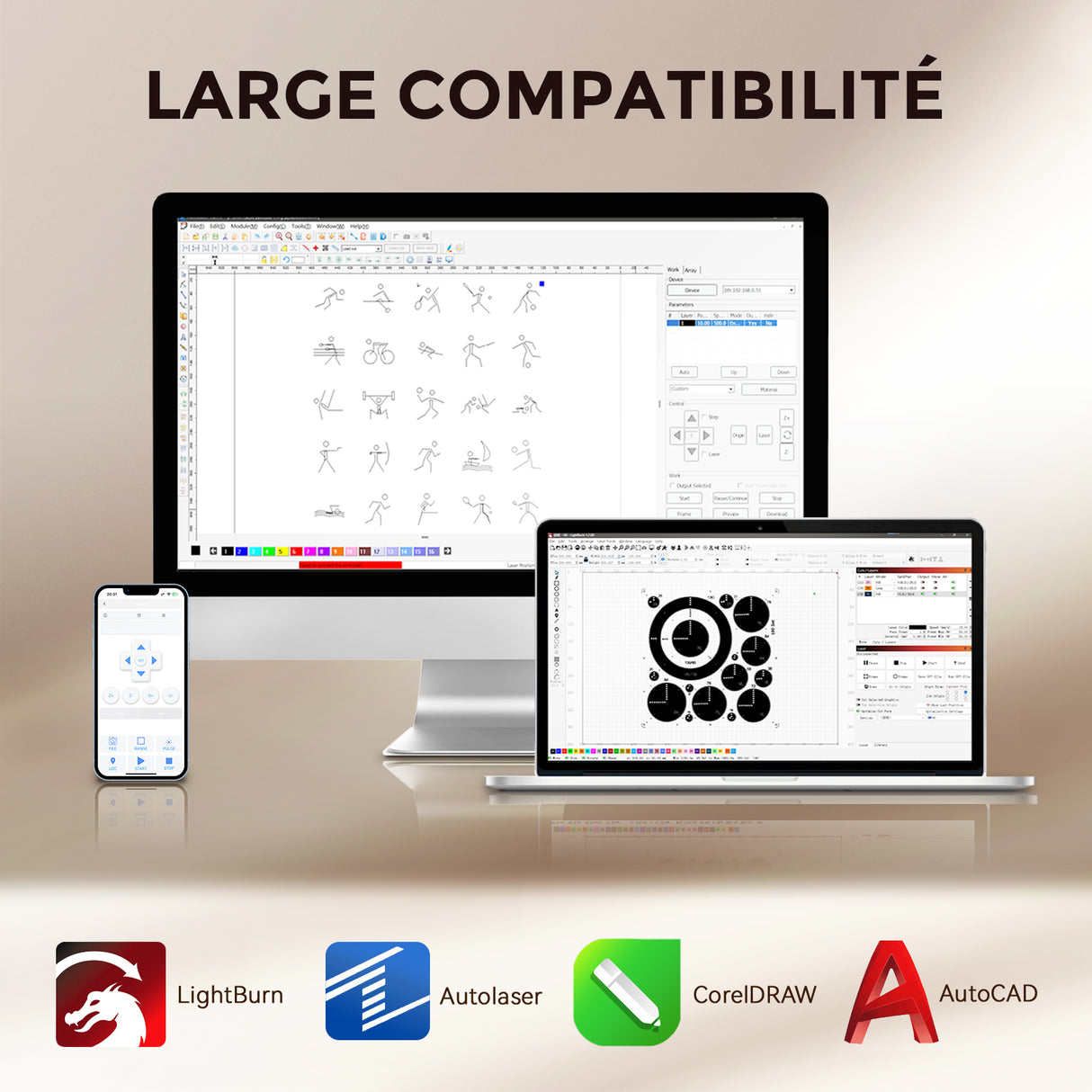 Monport Reno65 Pro 65W Graveur et découpeur laser CO2 de bureau (24" X 16") avec nouveau contr?leur DSP et Mise au point automatique assistée