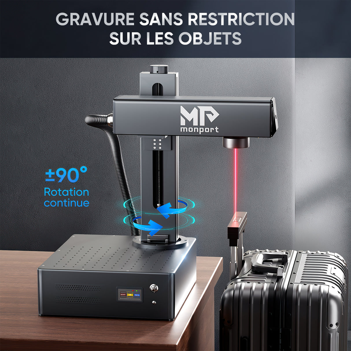 Monport GA Graveur & marqueur laser à fibre MOPA intégré amélioré 30W avec Mise au Point Automatique