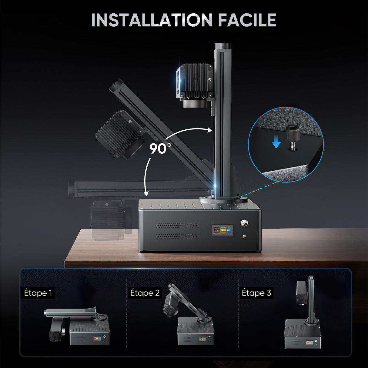 Monport GA Graveur & marqueur laser à fibre intégré amélioré 20W avec Mise au Point Automatique