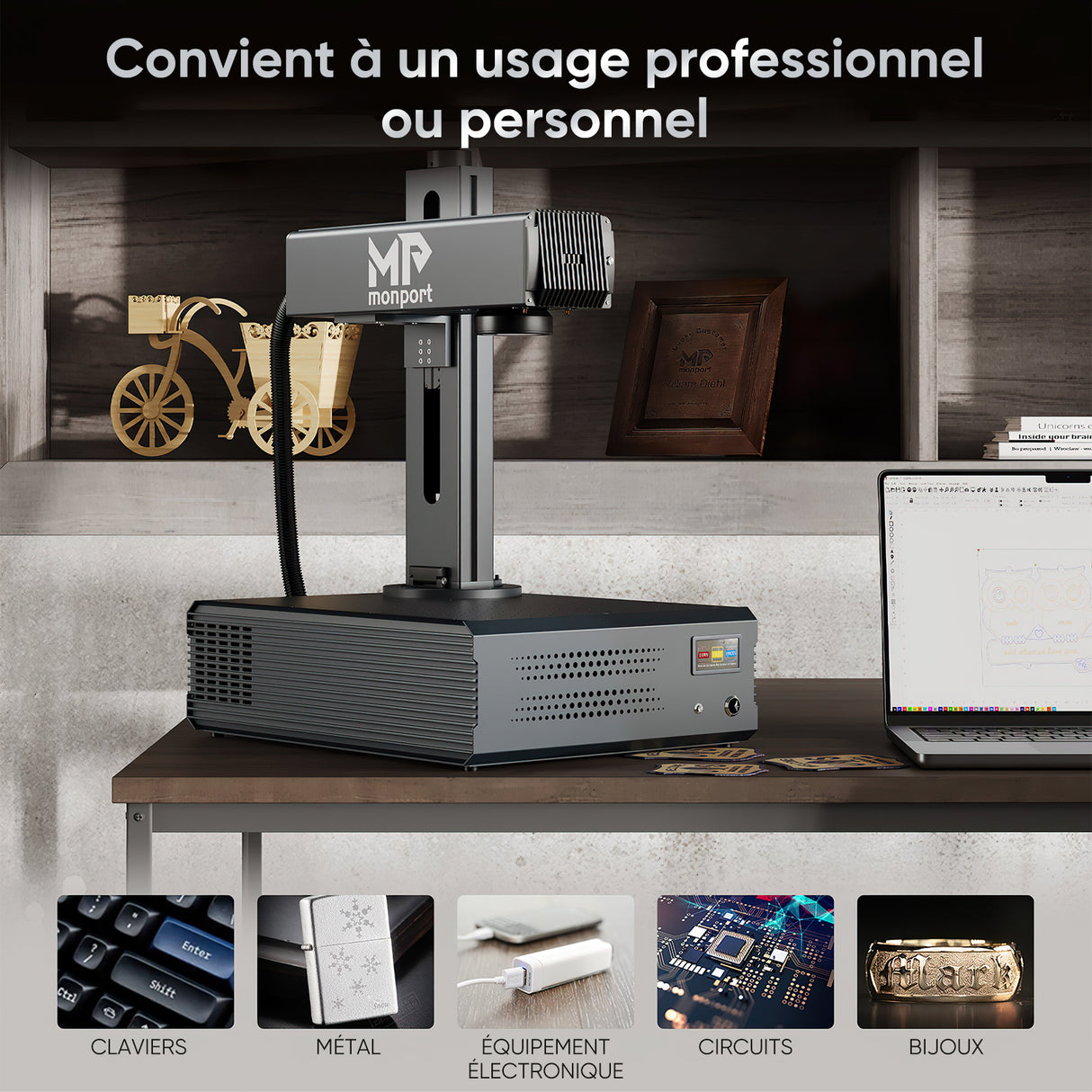 Monport GA Graveur & marqueur laser à fibre intégré amélioré 20W avec Mise au Point Automatique