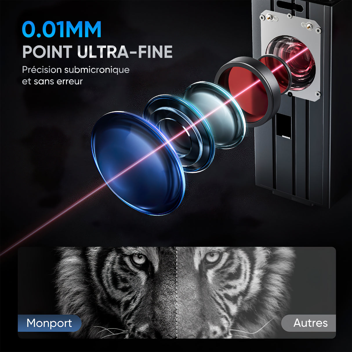 Monport GA Graveur & marqueur laser à fibre MOPA intégré amélioré 100W avec Mise au Point Automatique