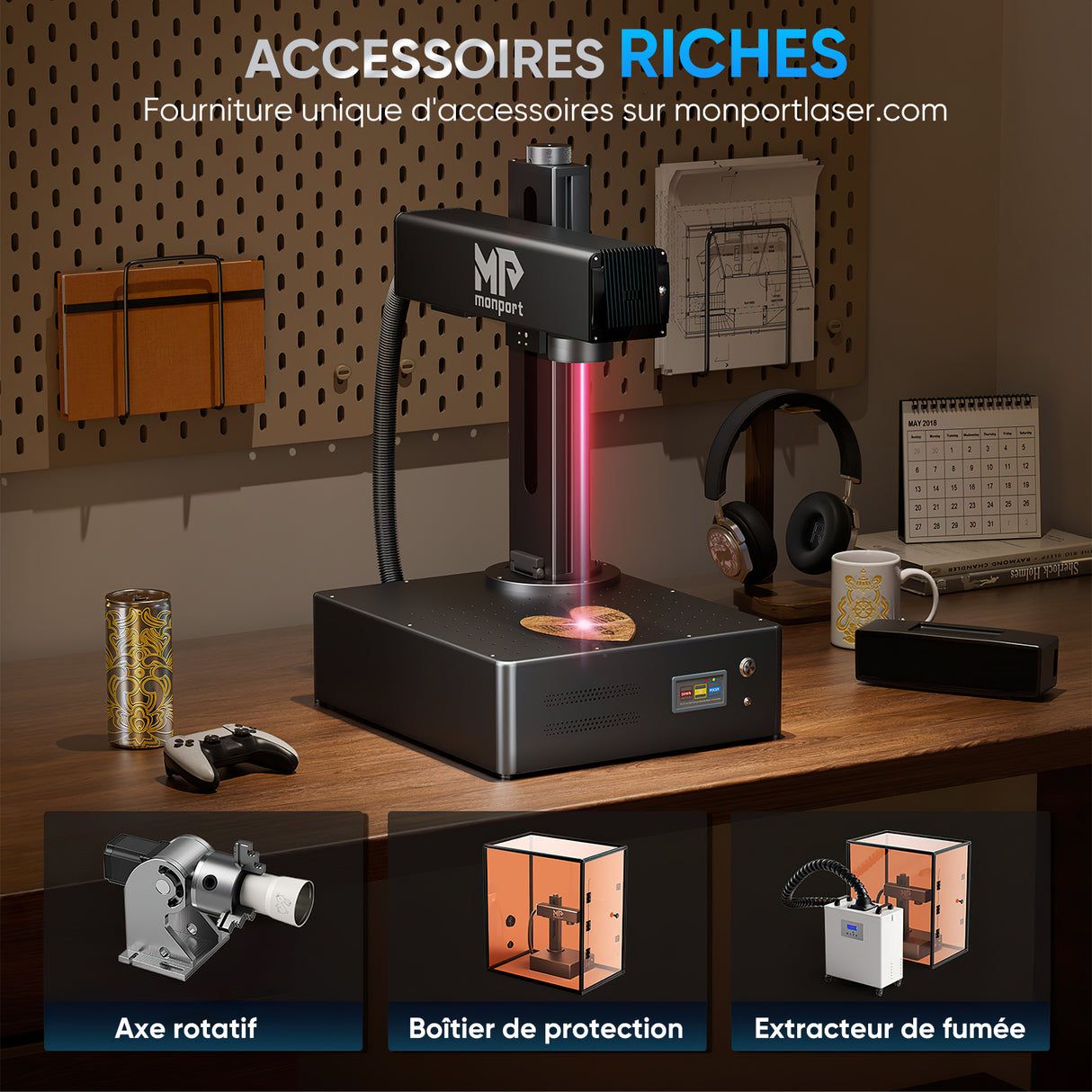 Monport GA Graveur & marqueur laser à fibre MOPA intégré amélioré 30W avec Mise au Point Automatique