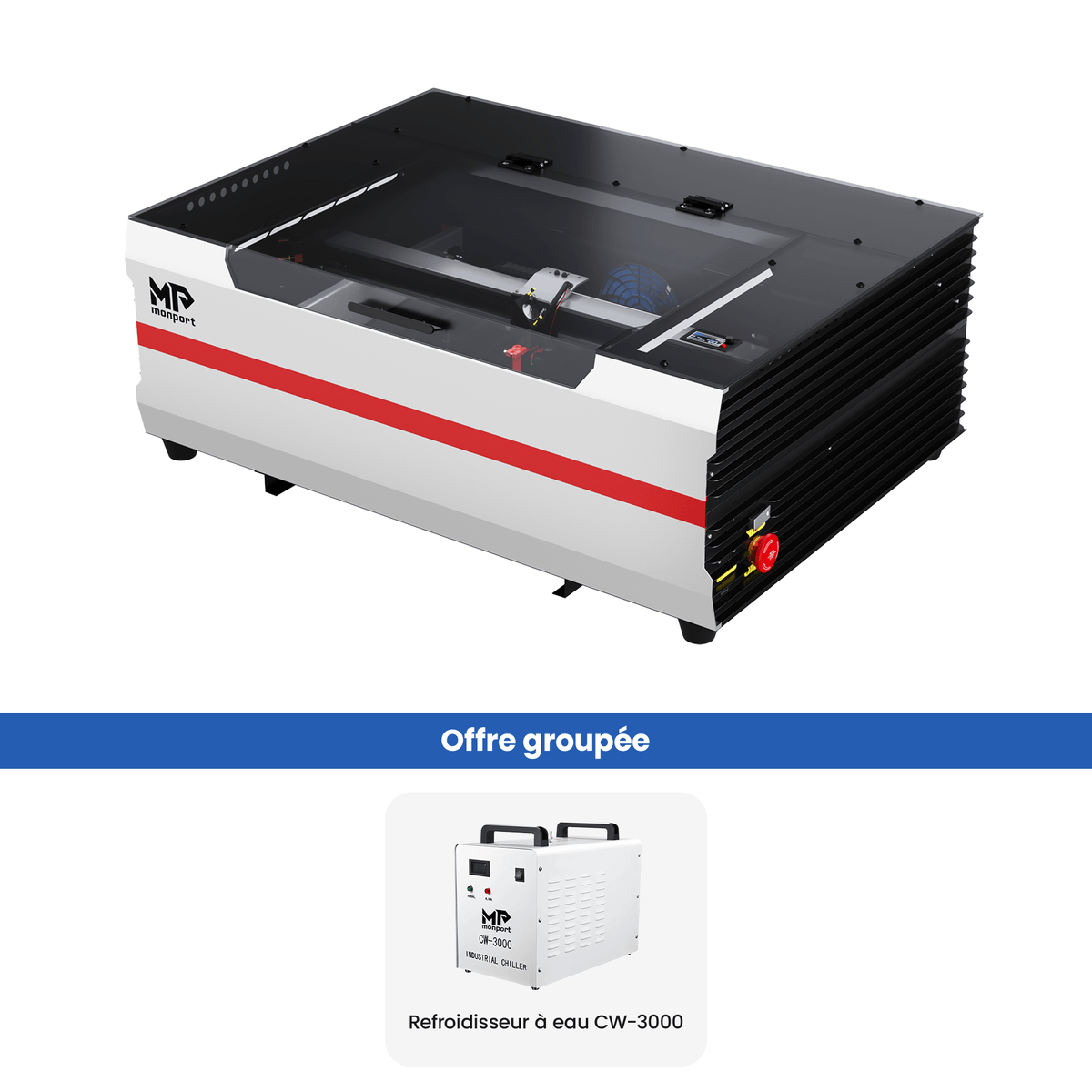 Monport Reno45 45W Graveuse et découpeuse laser CO2 de bureau (400x300mm) avec un tout nouveau système Mise au point automatique assistée