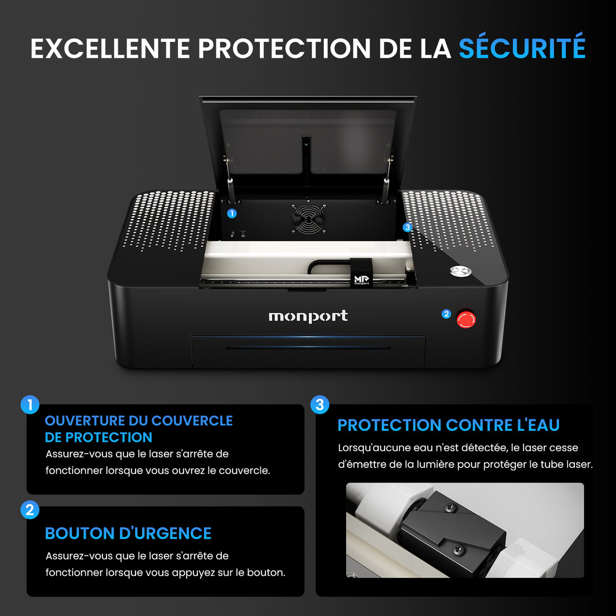 MONPORT ONYX Graveur laser CO2 de bureau 55W avec Mise au Point Automatique