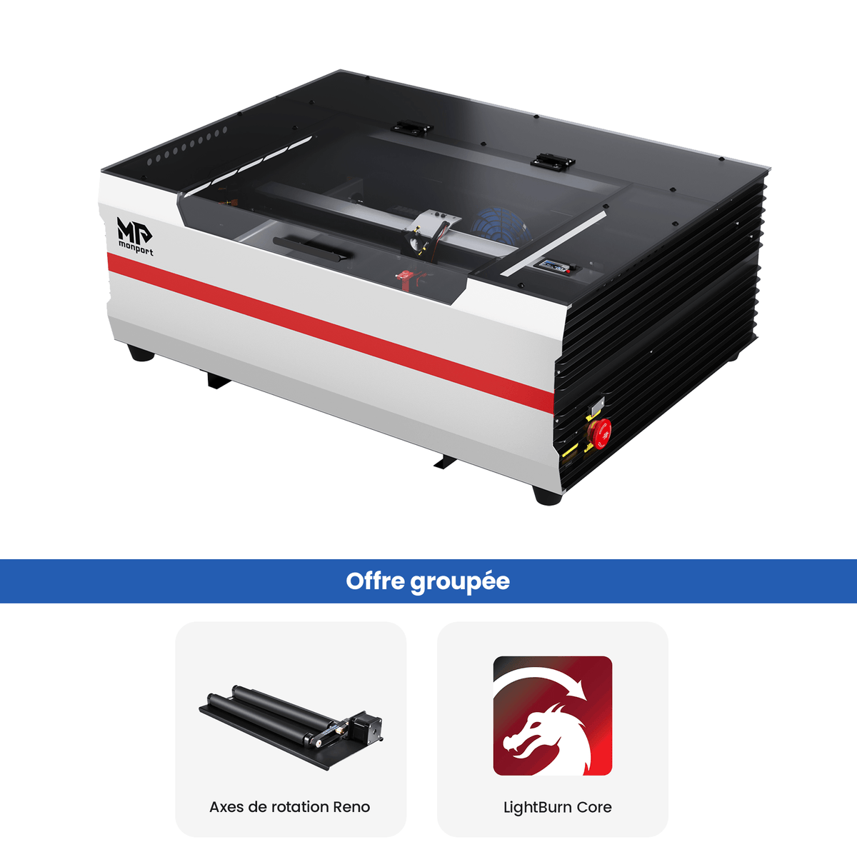 Monport Reno45 45W Graveuse et découpeuse laser CO2 de bureau (400x300mm) avec un tout nouveau système Mise au point automatique assistée
