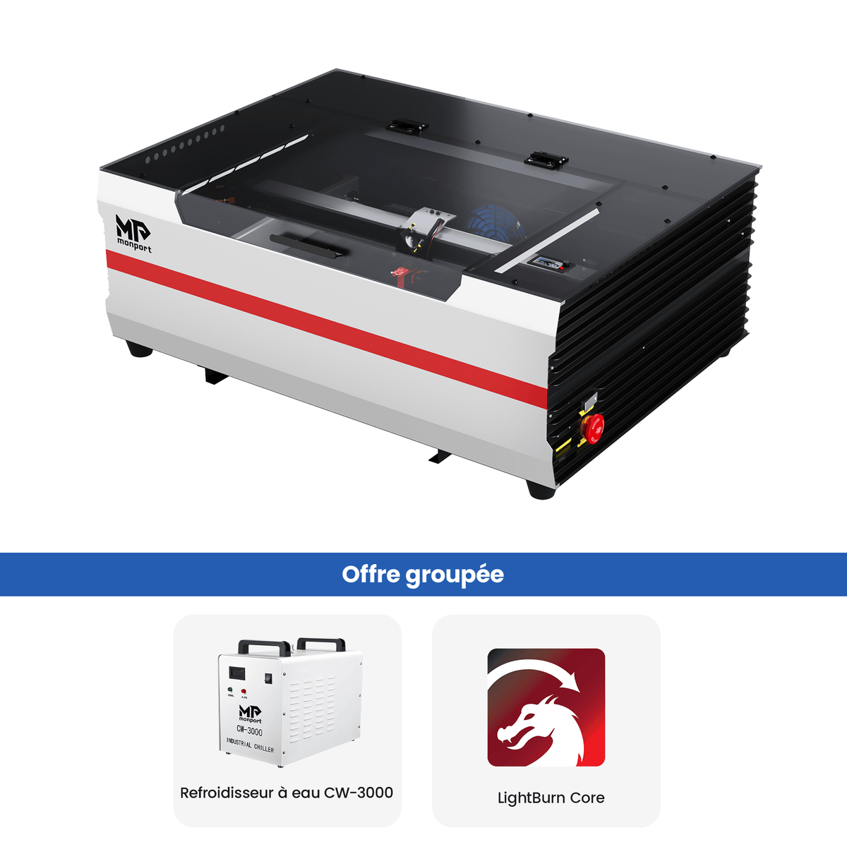 Monport Reno45 45W Graveuse et découpeuse laser CO2 de bureau (400x300mm) avec un tout nouveau système Mise au point automatique assistée