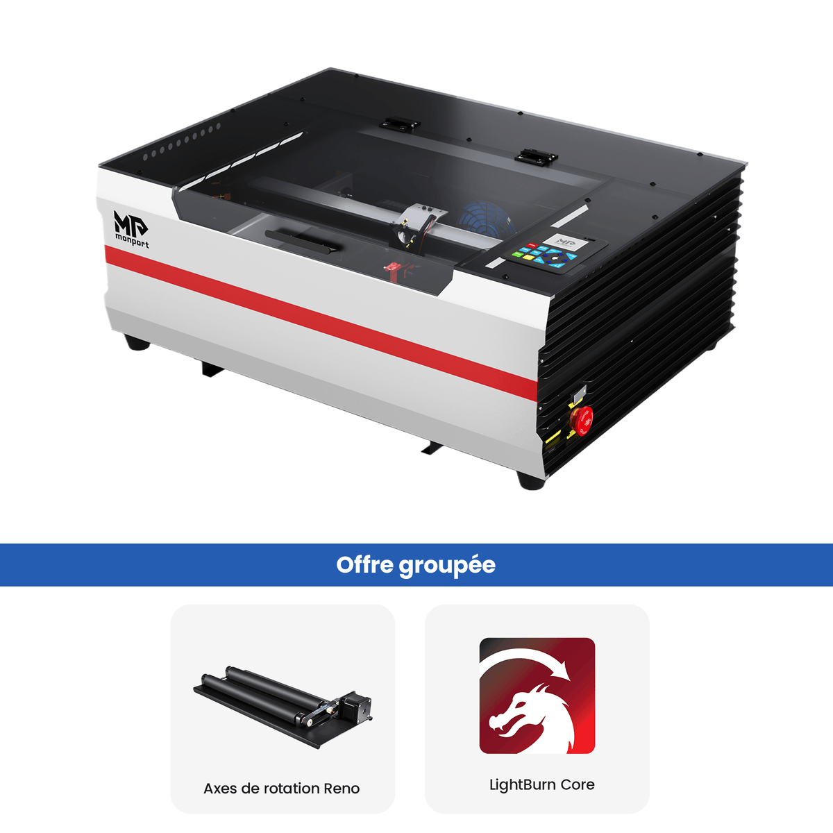 Monport Reno45 Pro 45W Graveuse et découpeuse laser CO2 de bureau (400×300mm) avec un tout nouveau système Mise au point automatique assistée