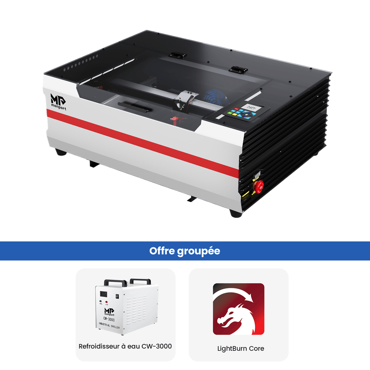 Monport Reno45 Pro 45W Graveuse et découpeuse laser CO2 de bureau (400×300mm) avec un tout nouveau système Mise au point automatique assistée