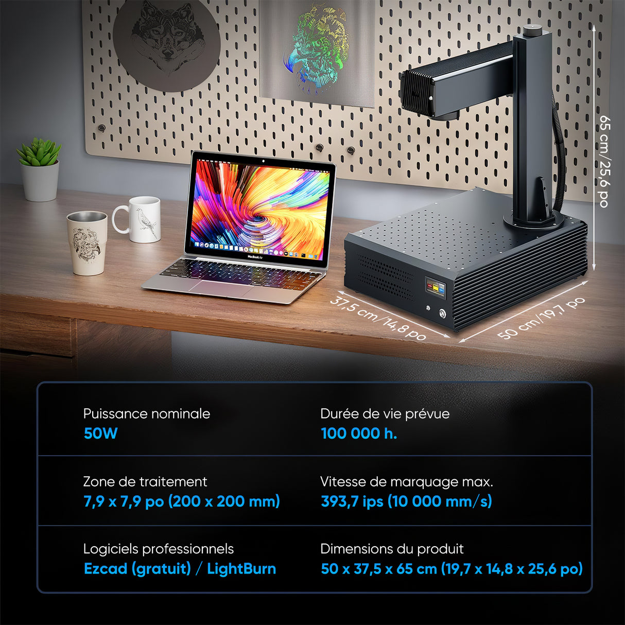 Monport GA Graveur & marqueur laser à fibre intégré amélioré 50W avec Mise au Point Automatique