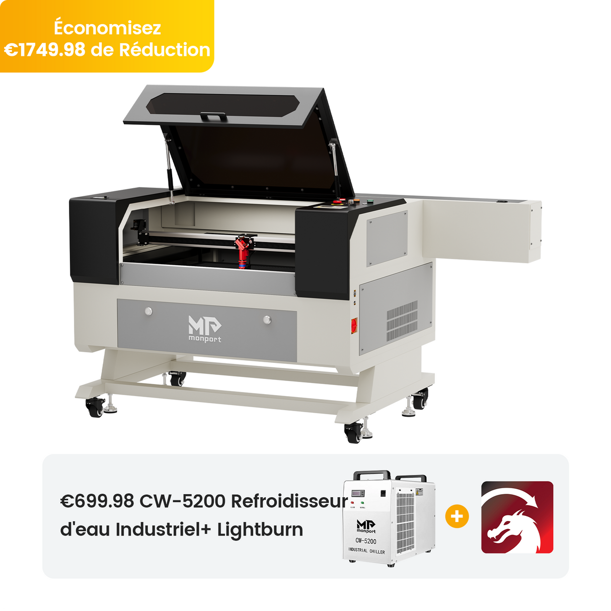 Monport 100W Machine à graver & cutter laser CO2 (500x700mm) avec autofocus et support