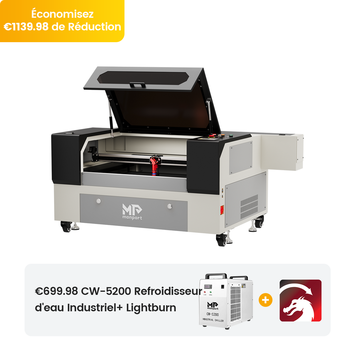 Monport 90W Machine à graver laser CO2 & cutter (500x700mm) avec autofocus