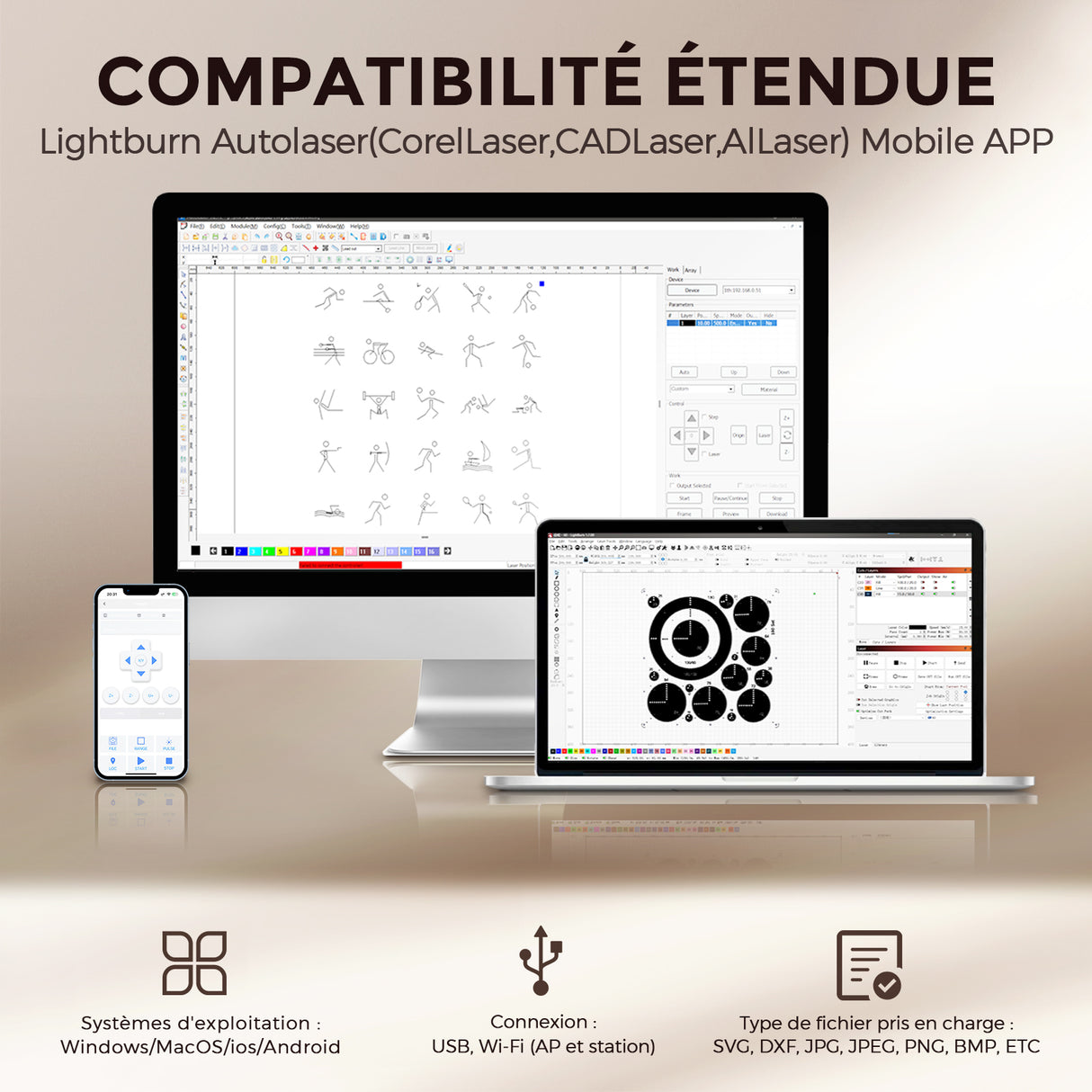 Monport Reno45 Pro 45W Graveuse et découpeuse laser CO2 de bureau (16" X 12") avec un tout nouveau système Mise au point automatique assistée