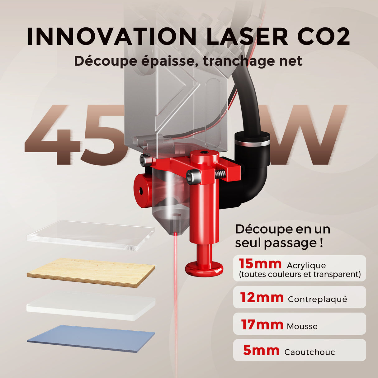 Monport Reno45 Pro Vision Graveur et Découpeur Laser CO2 de Bureau 45W (40×30 cm) avec Caméra HD 8MP et Mise au Point Automatique Assistée par Aimant