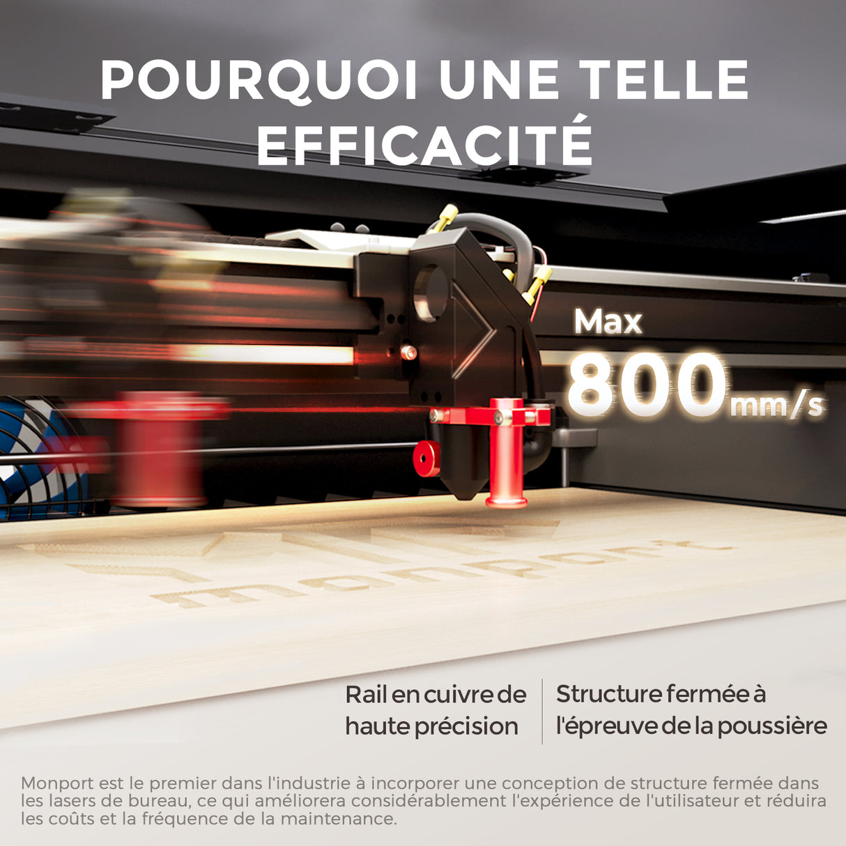 Monport Reno65 Pro 65W Graveur et découpeur laser CO2 de bureau (24" X 16") avec nouveau contr?leur DSP et Mise au point automatique assistée