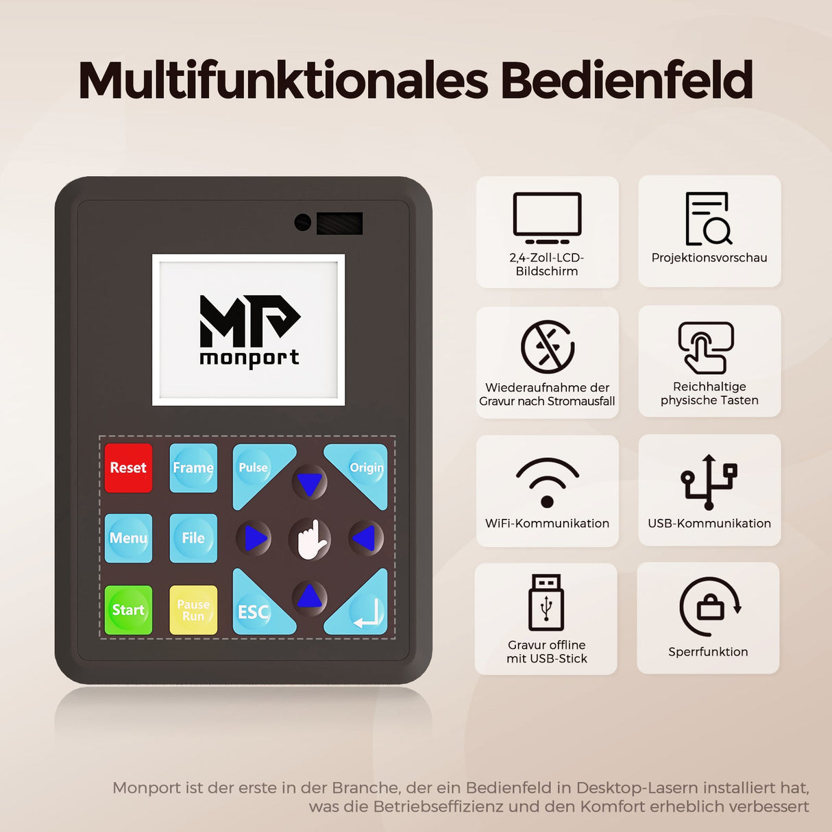 Machine de gravure et de découpe laser CO₂ de bureau Monport Reno 65 Pro (600x400mm) et 65 Pro Vision, équipée d'une caméra HD 8MP et d'une fonction de remplissage automatique intelligente